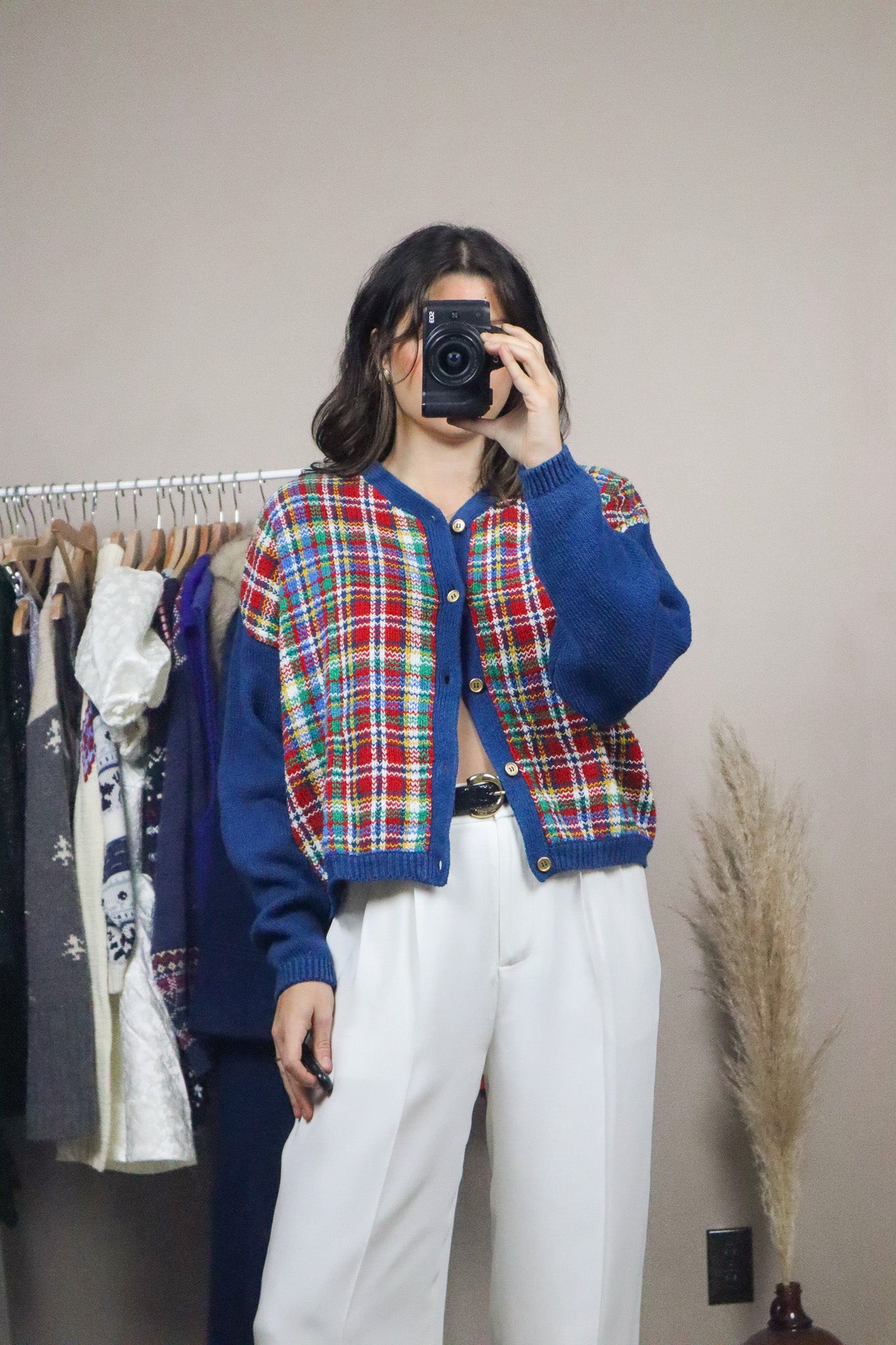 Made in Korea x Vintage x Deadstock Plaid Cardigan (M)