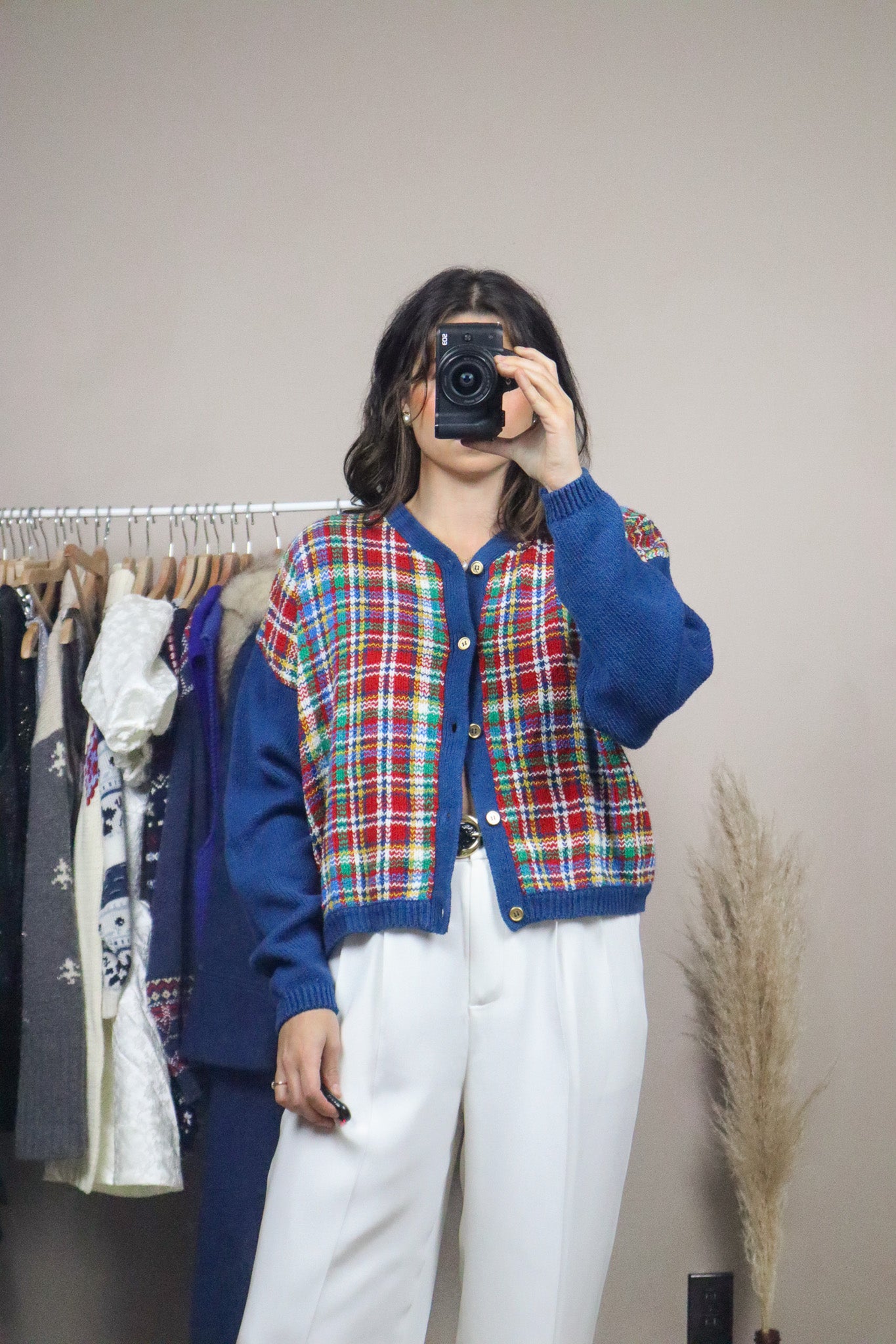 Made in Korea x Vintage x Deadstock Plaid Cardigan (M)