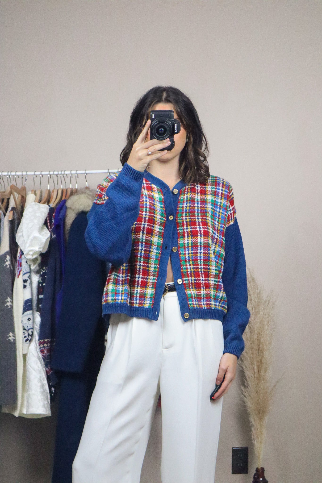 Made in Korea x Vintage x Deadstock Plaid Cardigan (M)