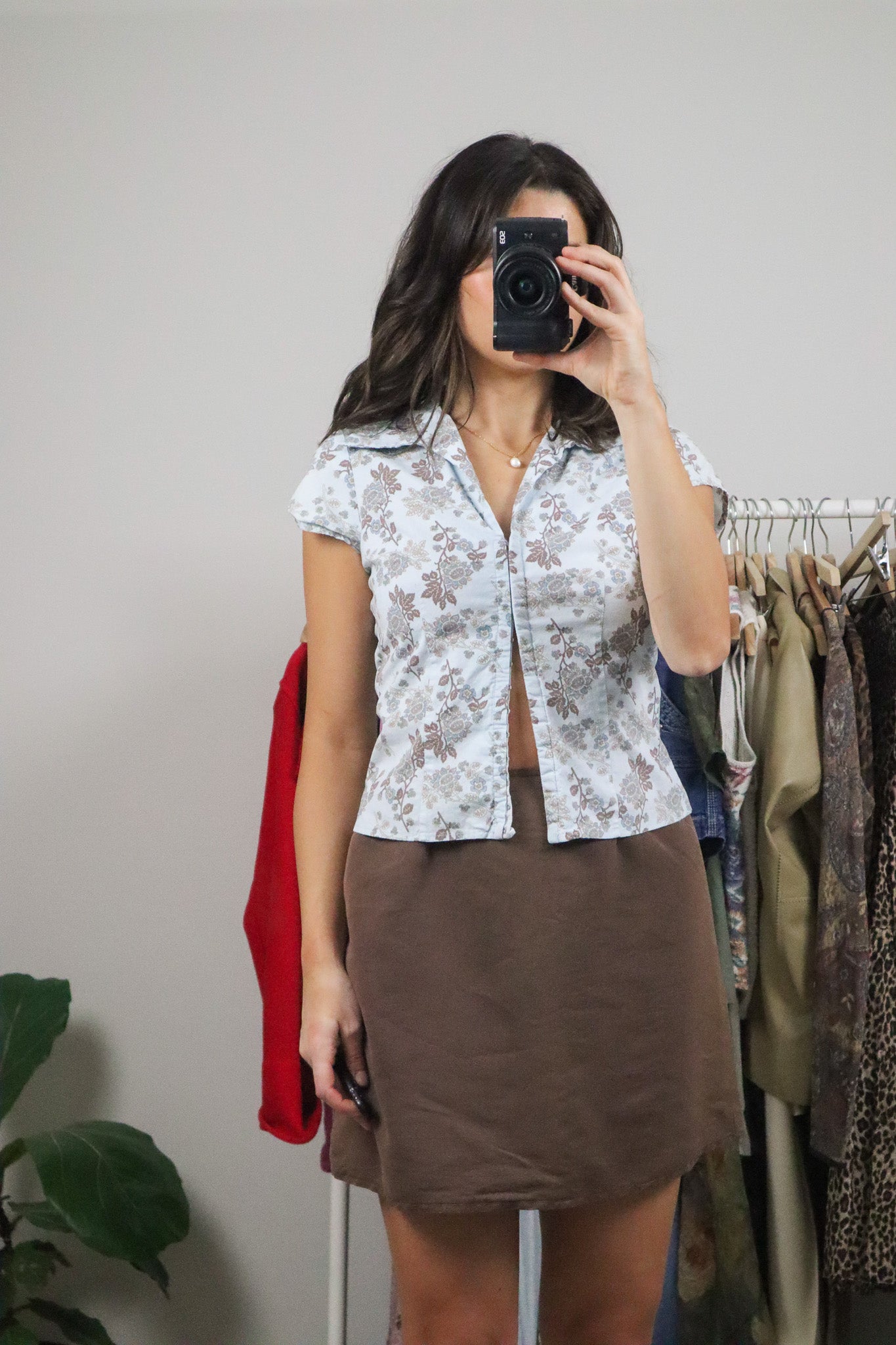 Made in Canada x Vintage x Clasp Patterned Collared Blouse (S/M)