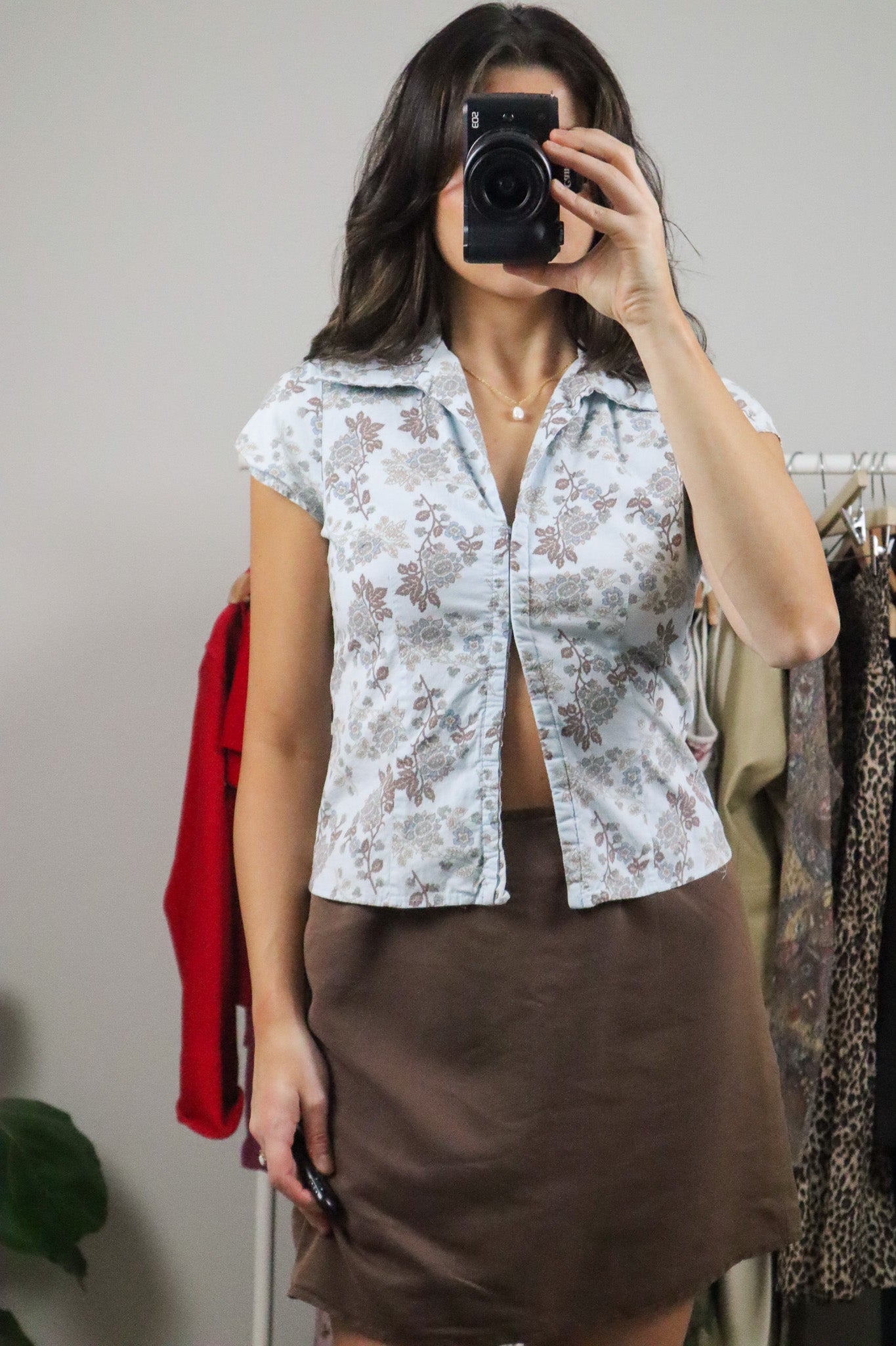 Made in Canada x Vintage x Clasp Patterned Collared Blouse (S/M)