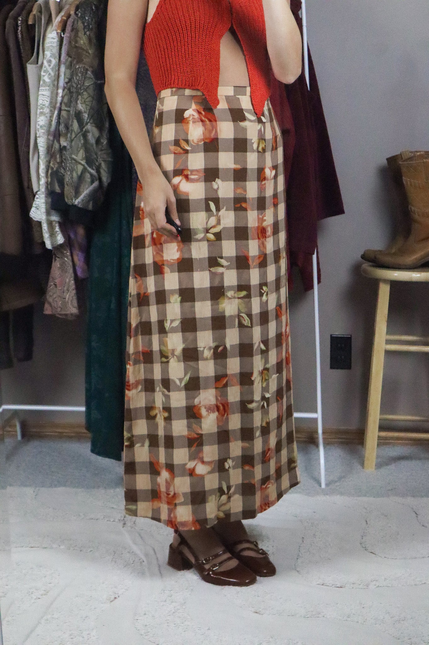 Made in Canada x Vintage x Checkered & Floral Skirt (12)