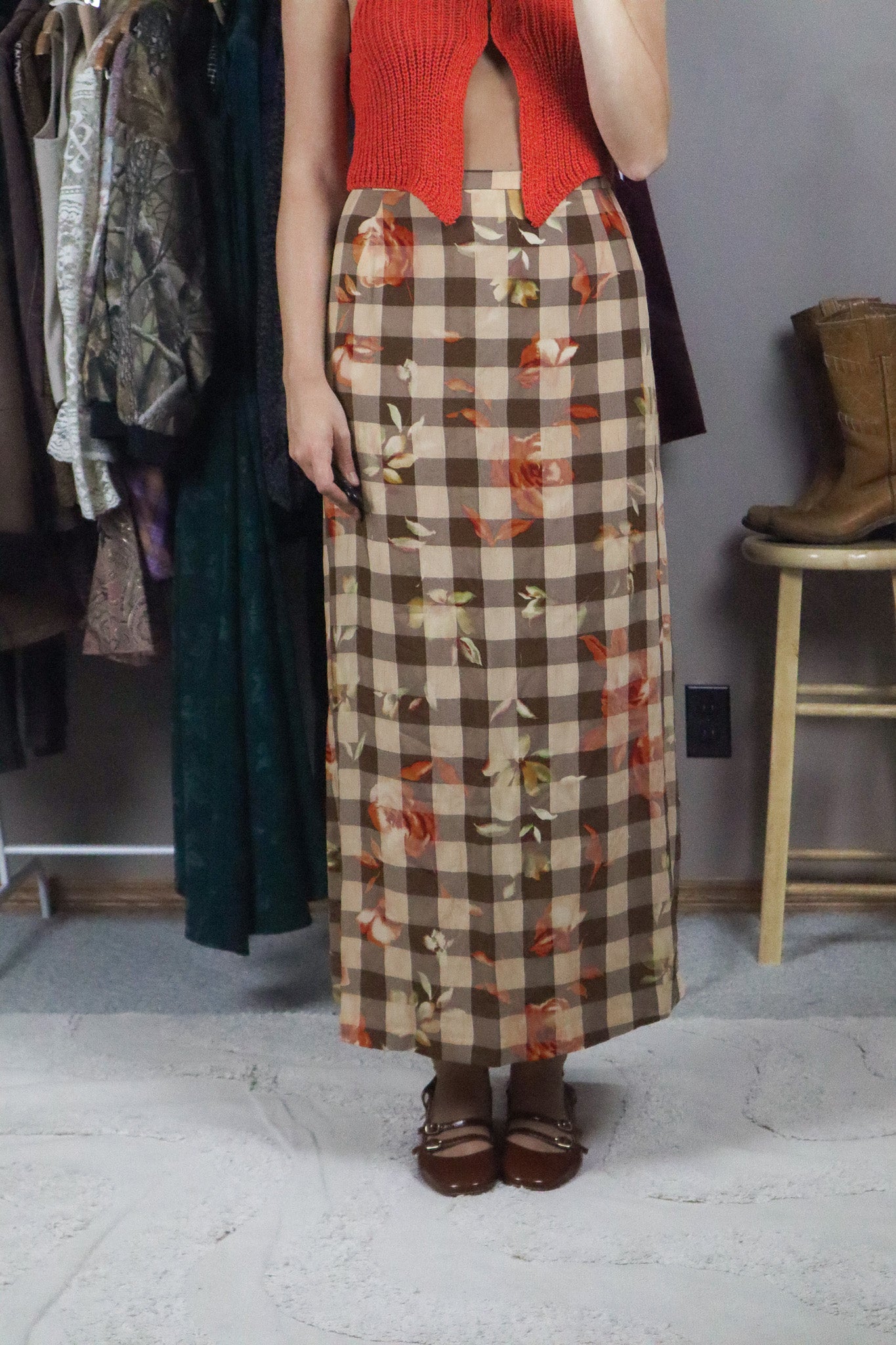 Made in Canada x Vintage x Checkered & Floral Skirt (12)