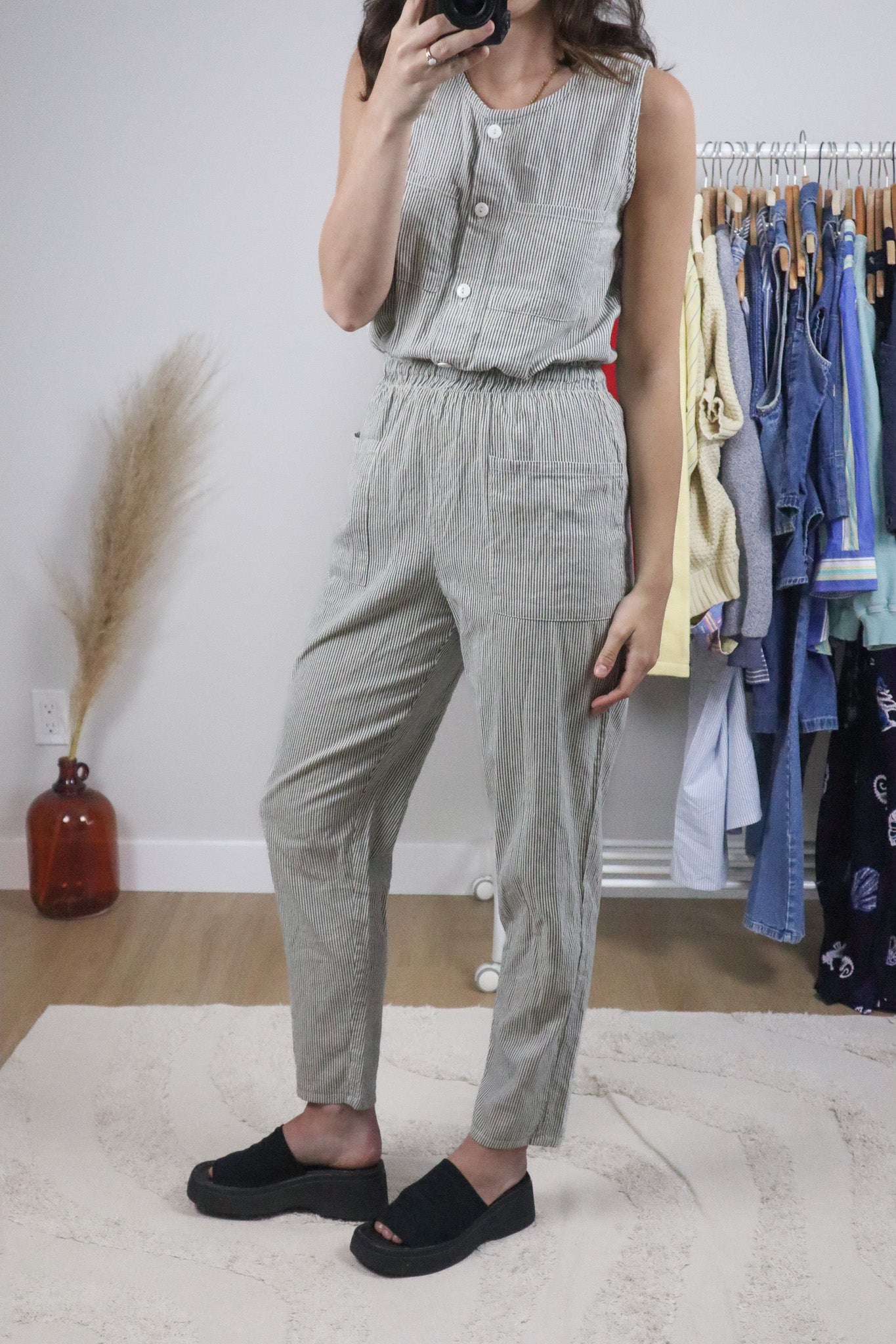 Vintage x Cotton Pinstriped Jumpsuit (S)