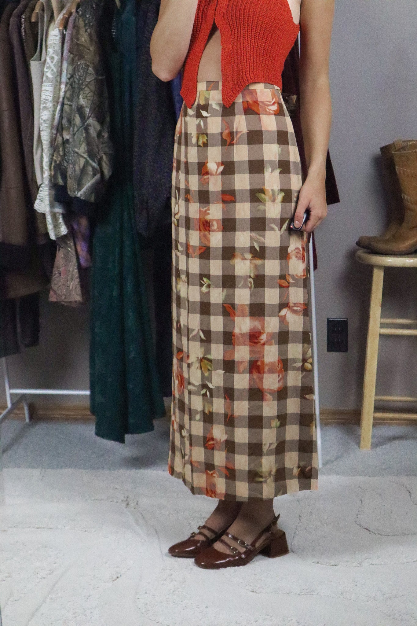 Made in Canada x Vintage x Checkered & Floral Skirt (12)