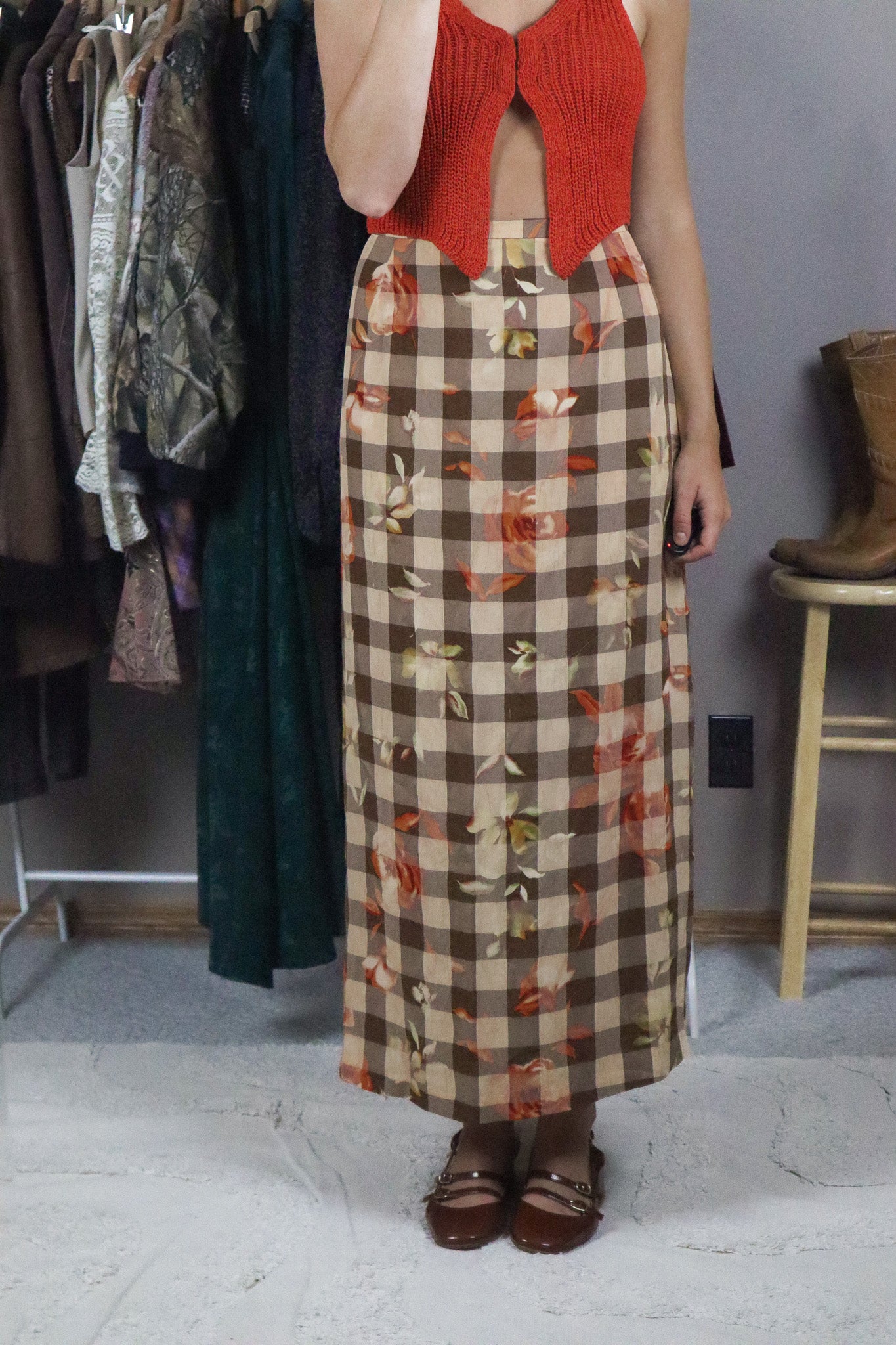 Made in Canada x Vintage x Checkered & Floral Skirt (12)