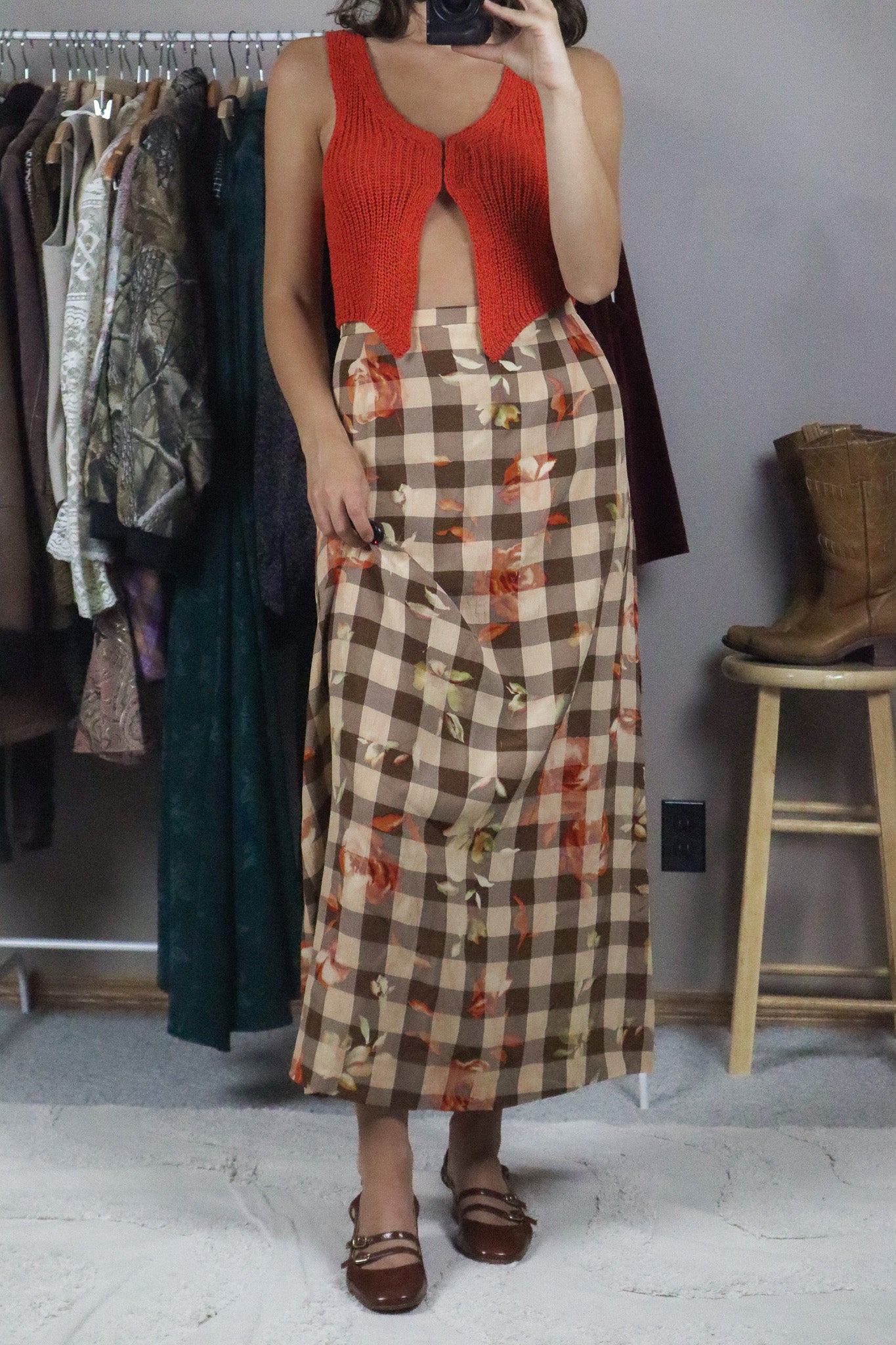 Made in Canada x Vintage x Checkered & Floral Skirt (12)