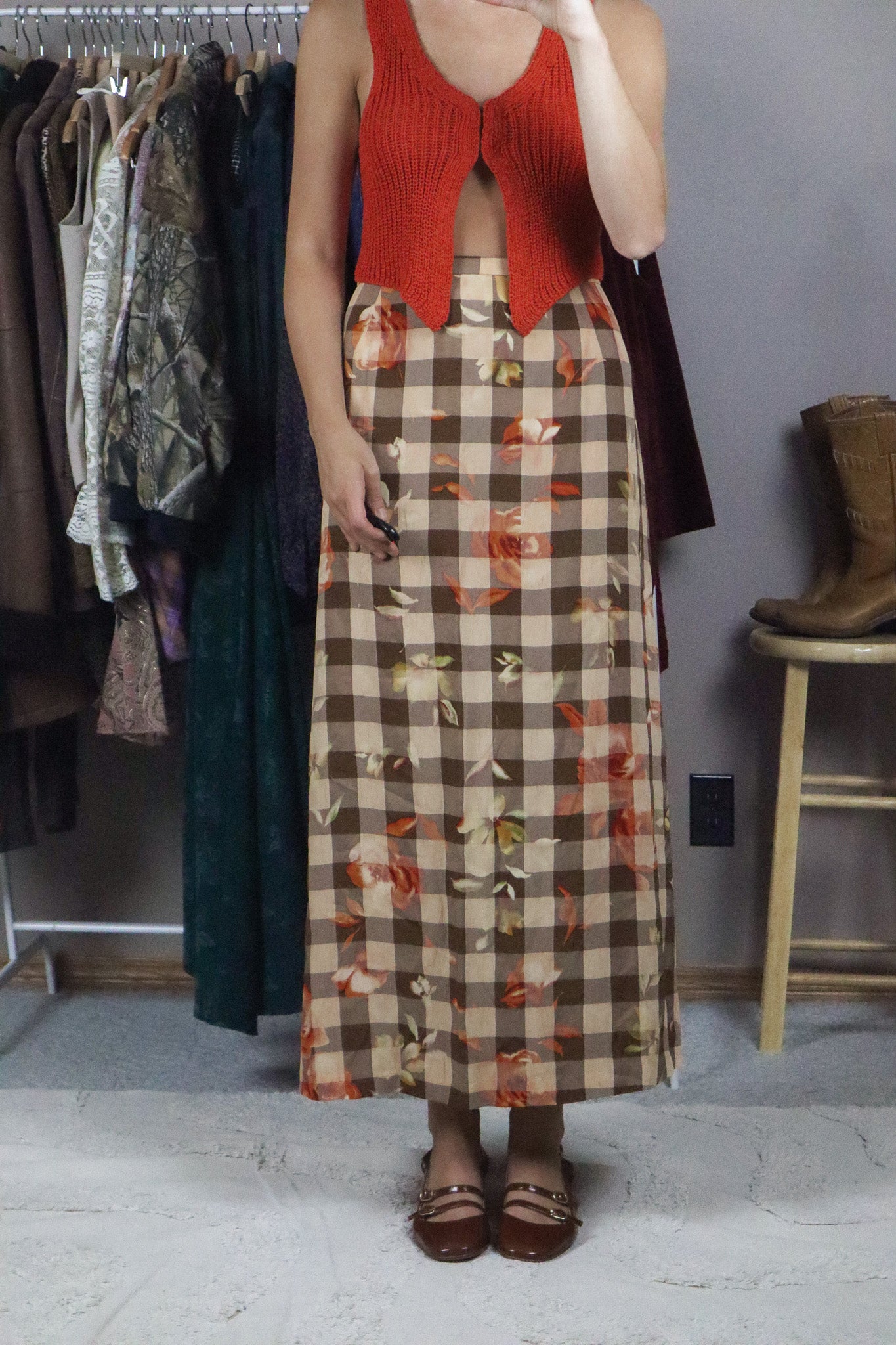 Made in Canada x Vintage x Checkered & Floral Skirt (12)