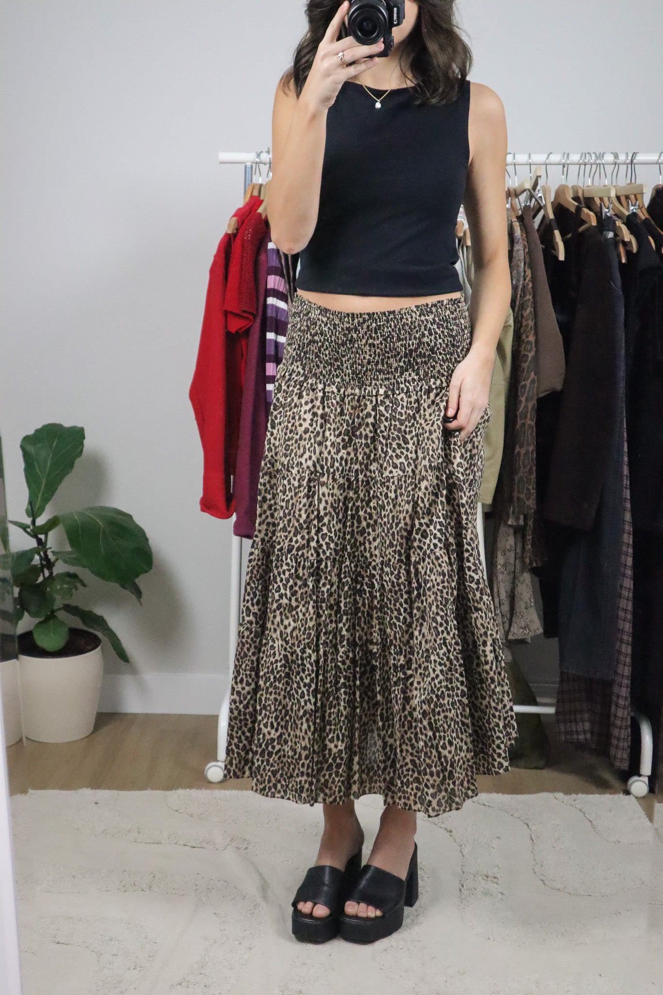 Vintage x Ralph Lauren x Cotton Tiered Cheetah Maxi Skirt (M/L)