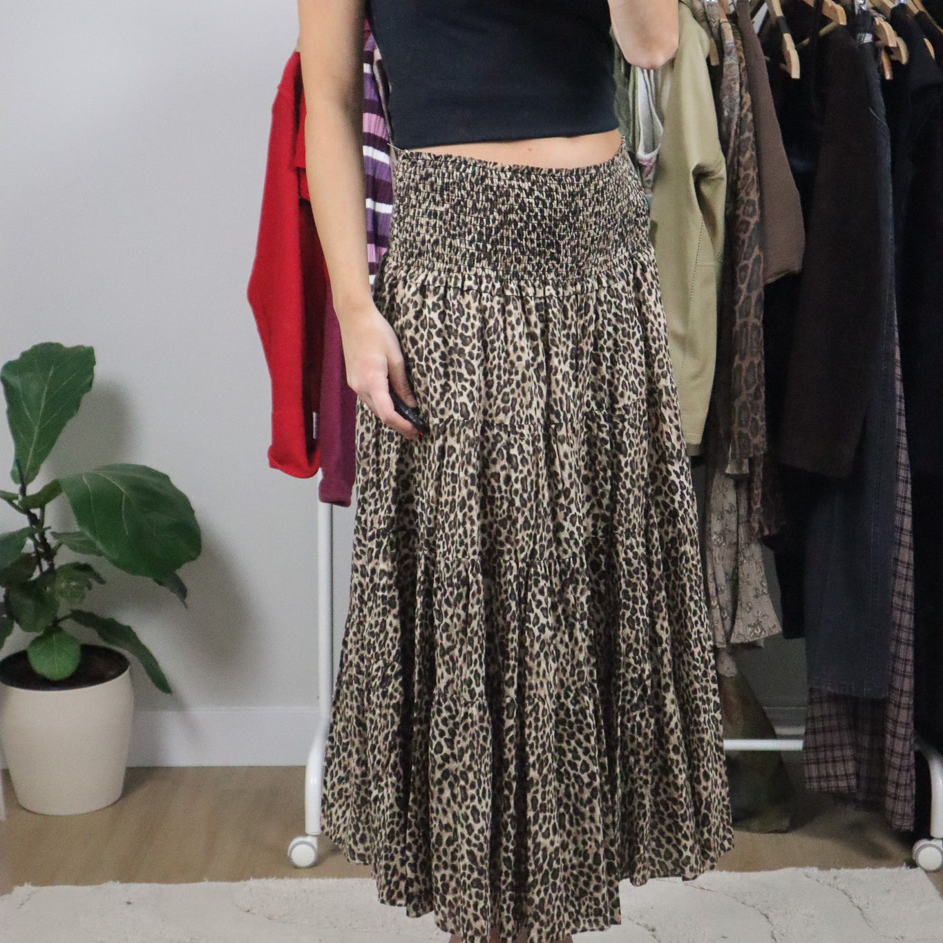 Vintage x Ralph Lauren x Cotton Tiered Cheetah Maxi Skirt (M/L)