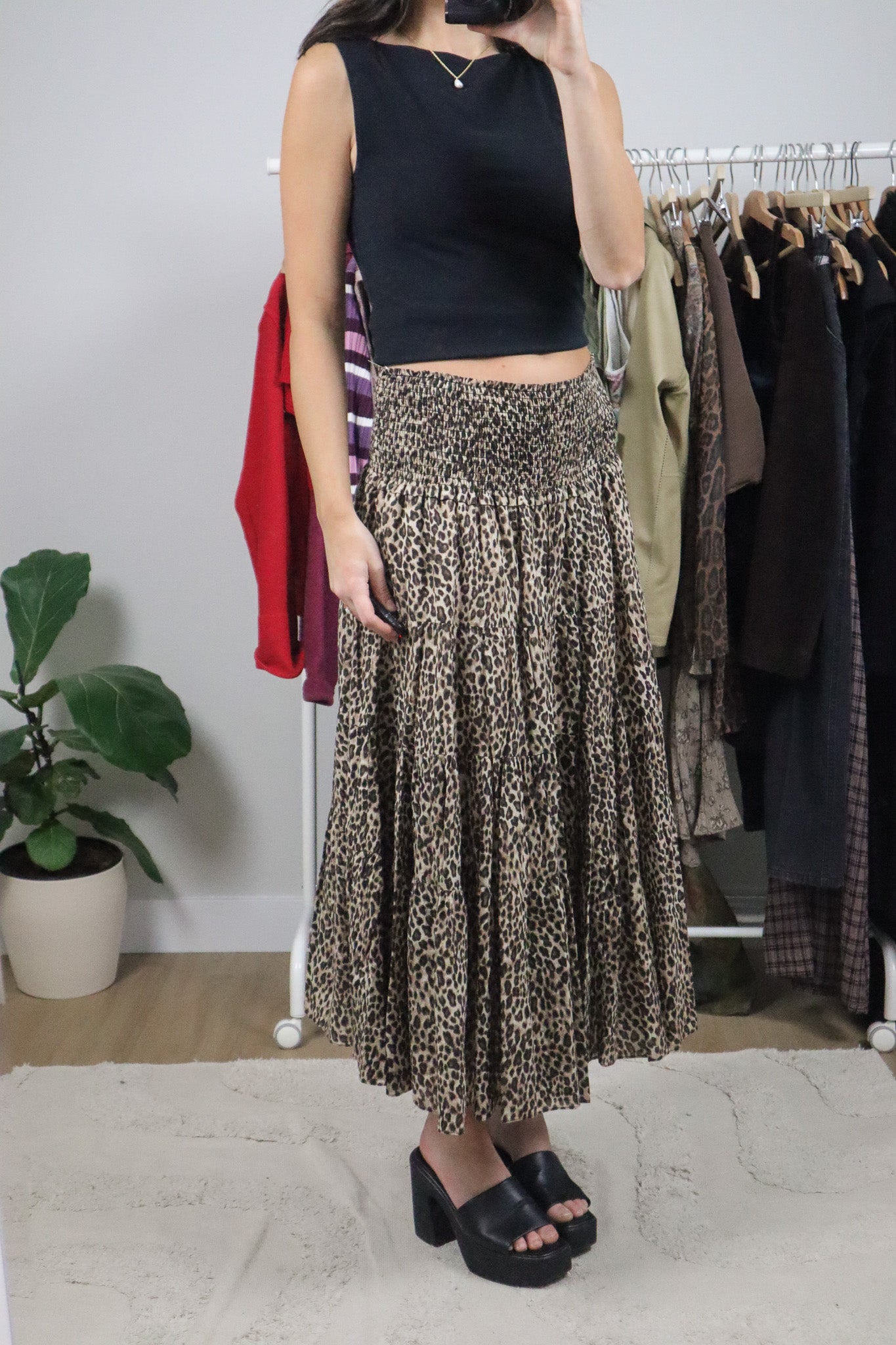 Vintage x Ralph Lauren x Cotton Tiered Cheetah Maxi Skirt (M/L)