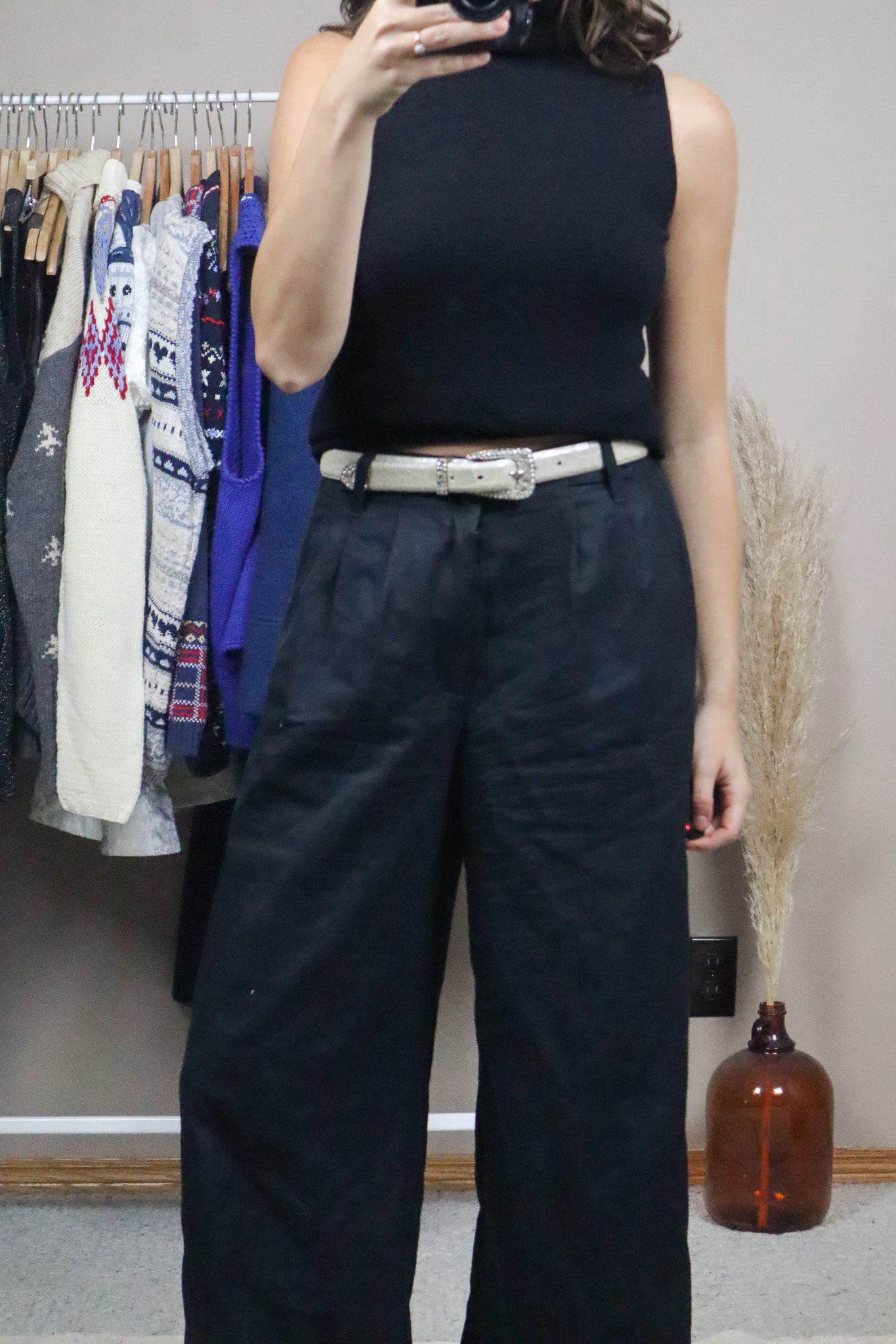 Vintage x Leather Rhinestone Belt (XS/S)