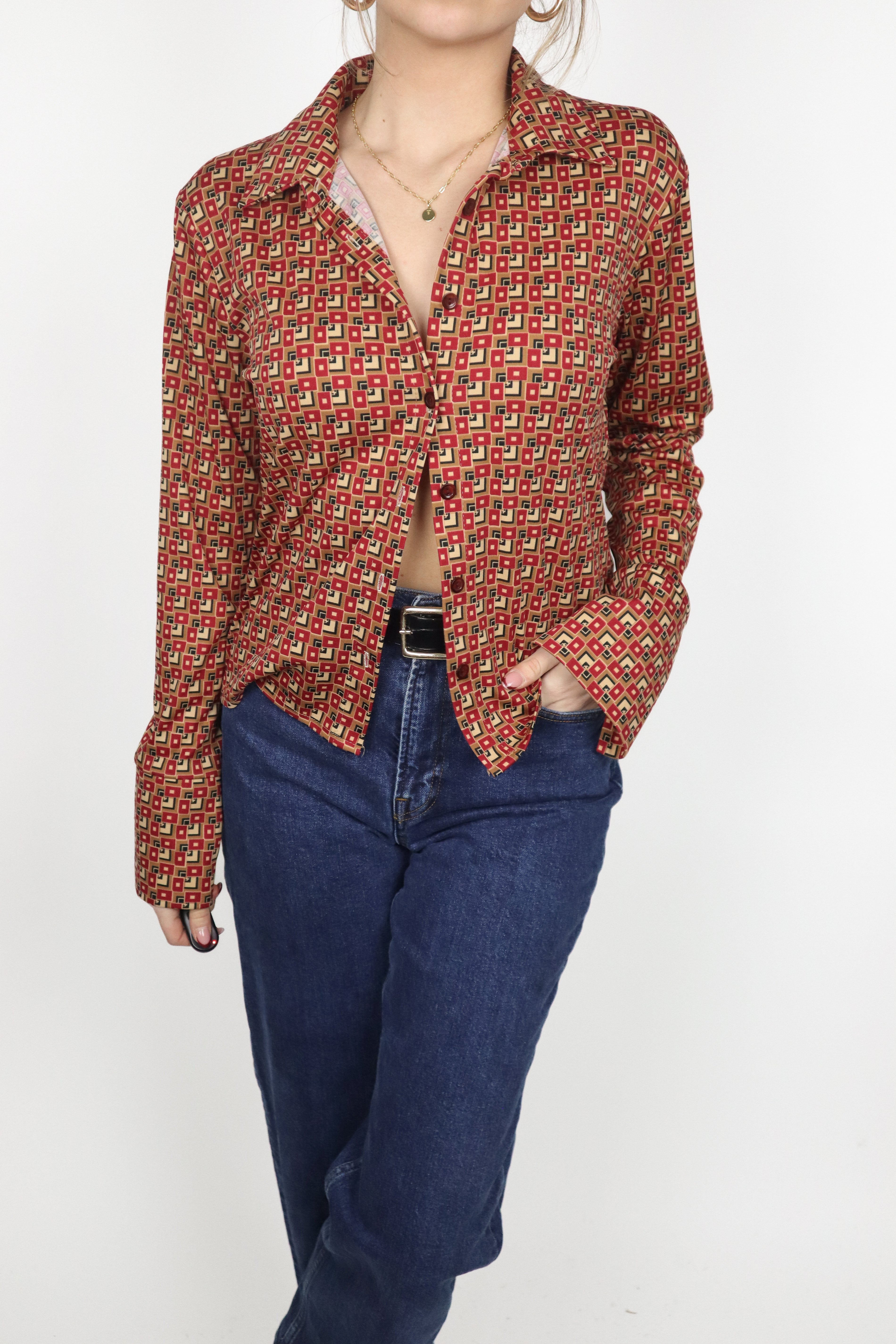 Made in Canada x Vintage x Geometric Button Up (S)