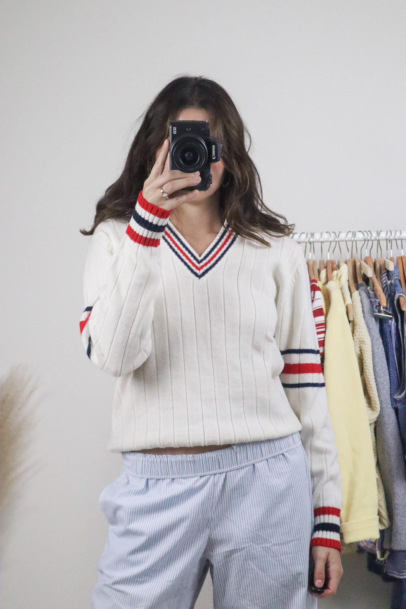 Vintage x Striped V-Neck Sweater (S/M)