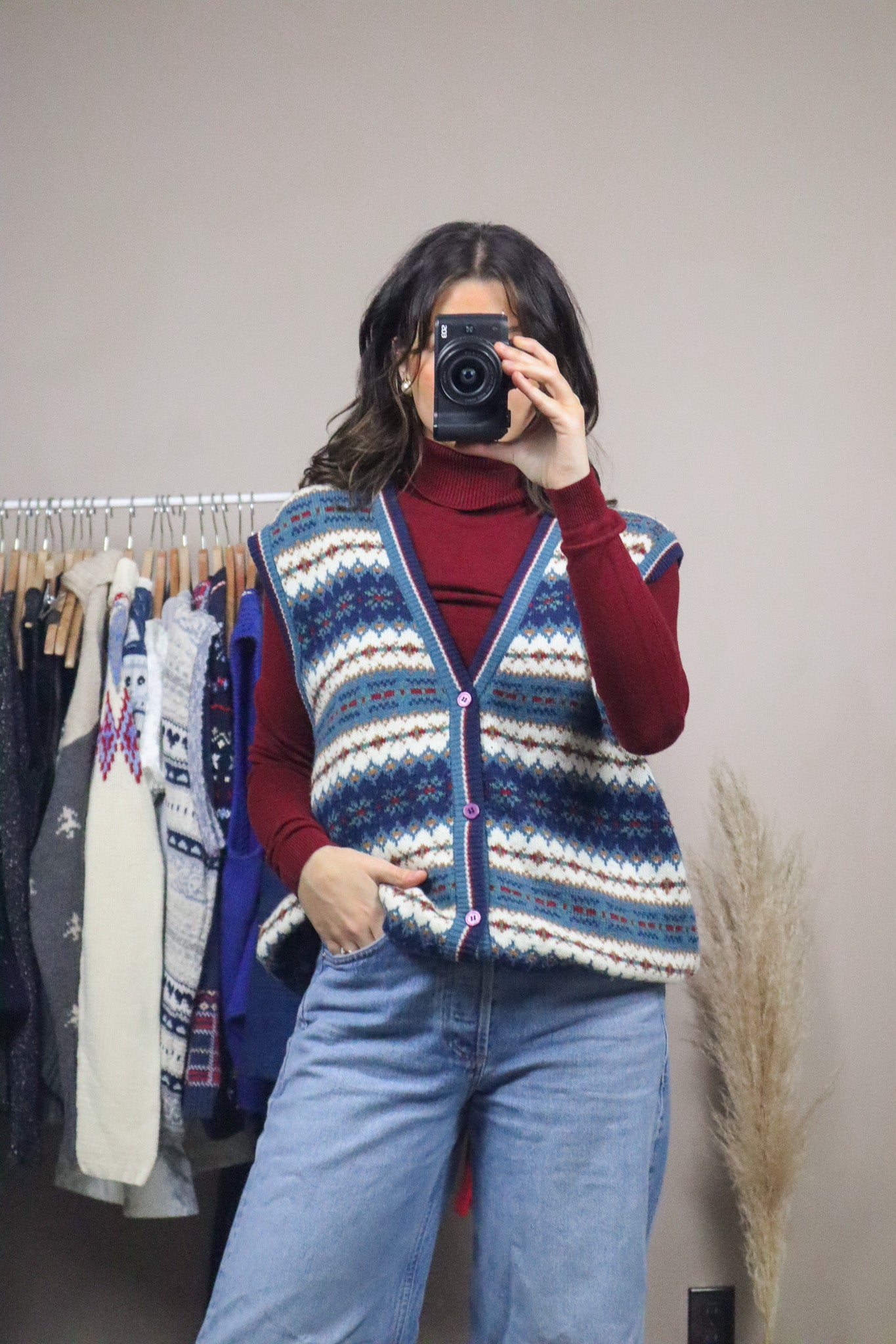 Made in Korea x Vintage x Wool Blend Patterned Vest (L/XL)