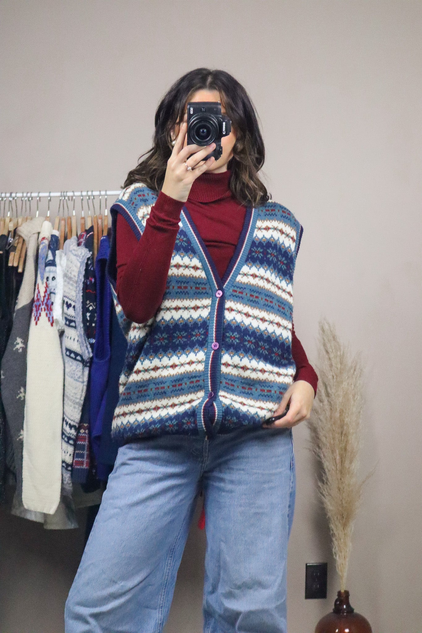 Made in Korea x Vintage x Wool Blend Patterned Vest (L/XL)