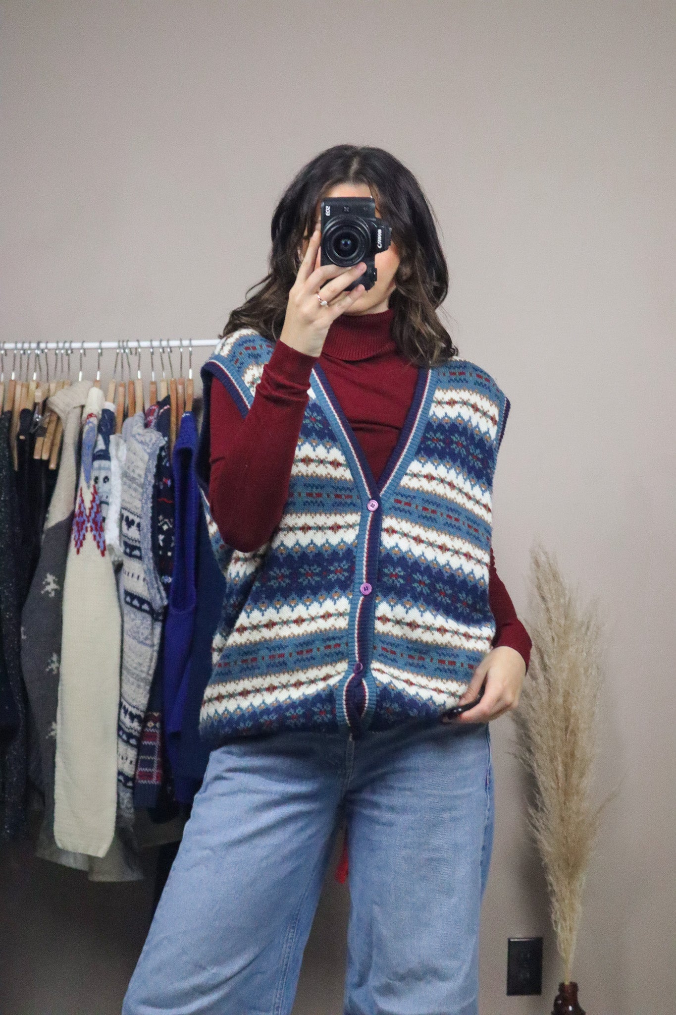 Made in Korea x Vintage x Wool Blend Patterned Vest (L/XL)