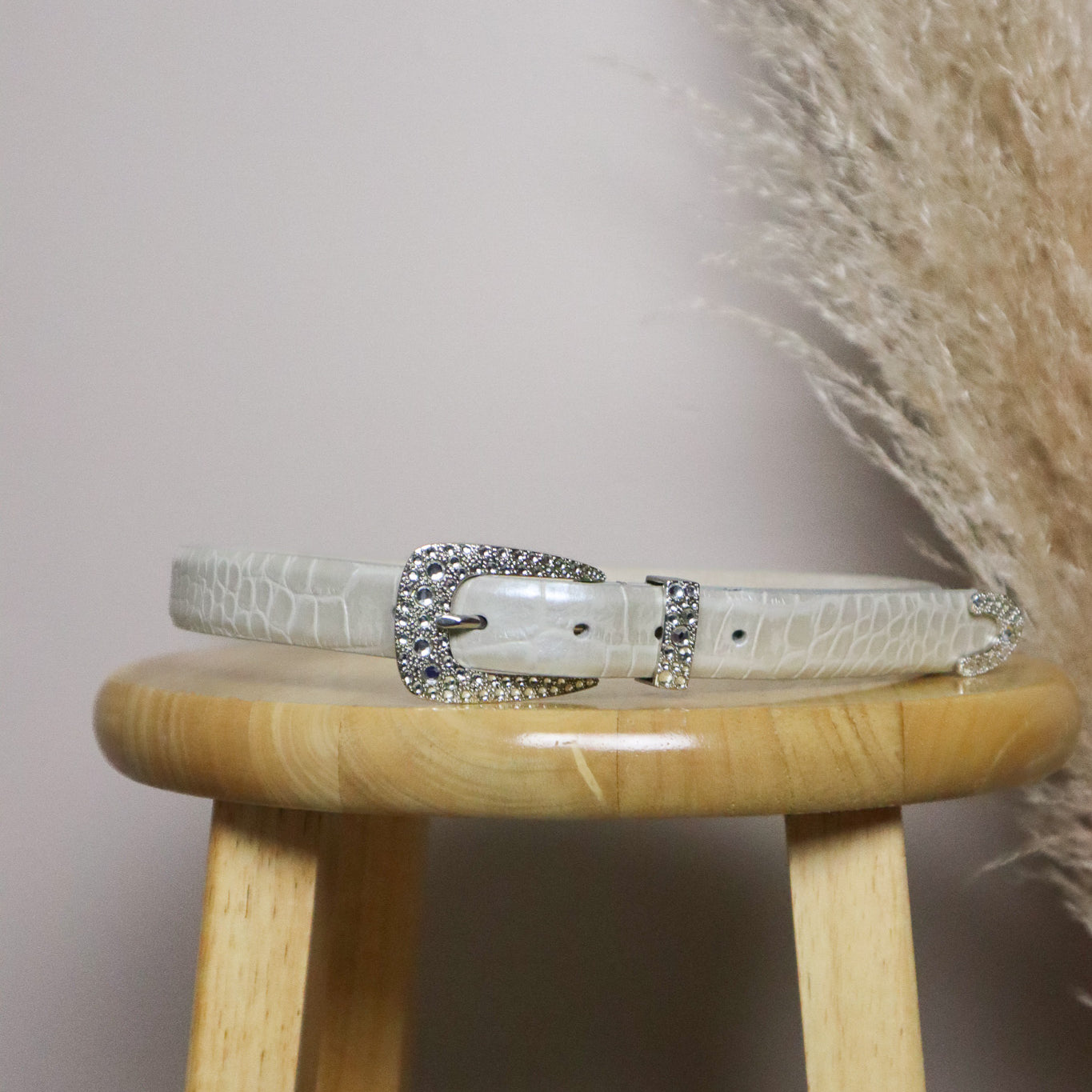 Vintage x Leather Rhinestone Belt (XS/S)