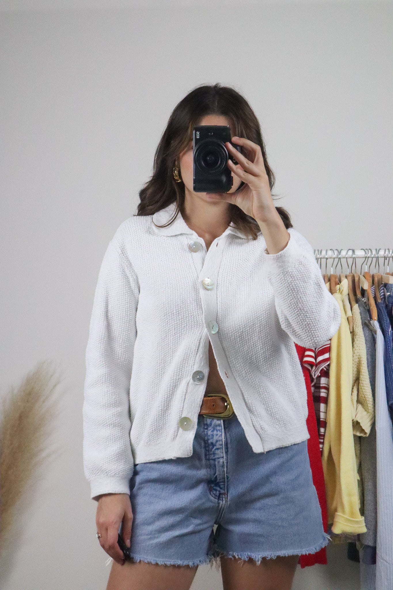 Vintage x Cotton Chunky Knit Collared Cardigan (S/M)