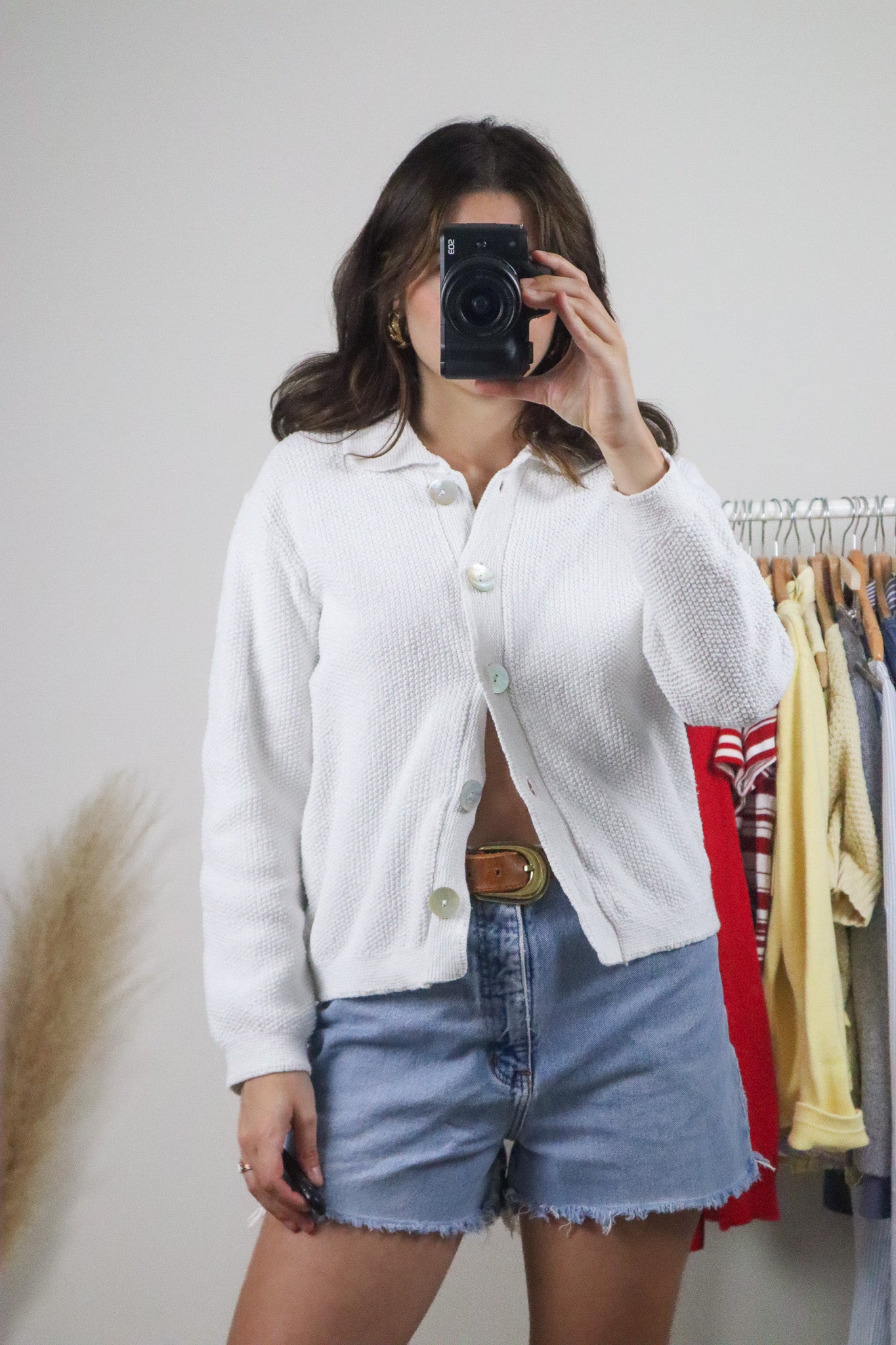 Vintage x Cotton Chunky Knit Collared Cardigan (S/M)