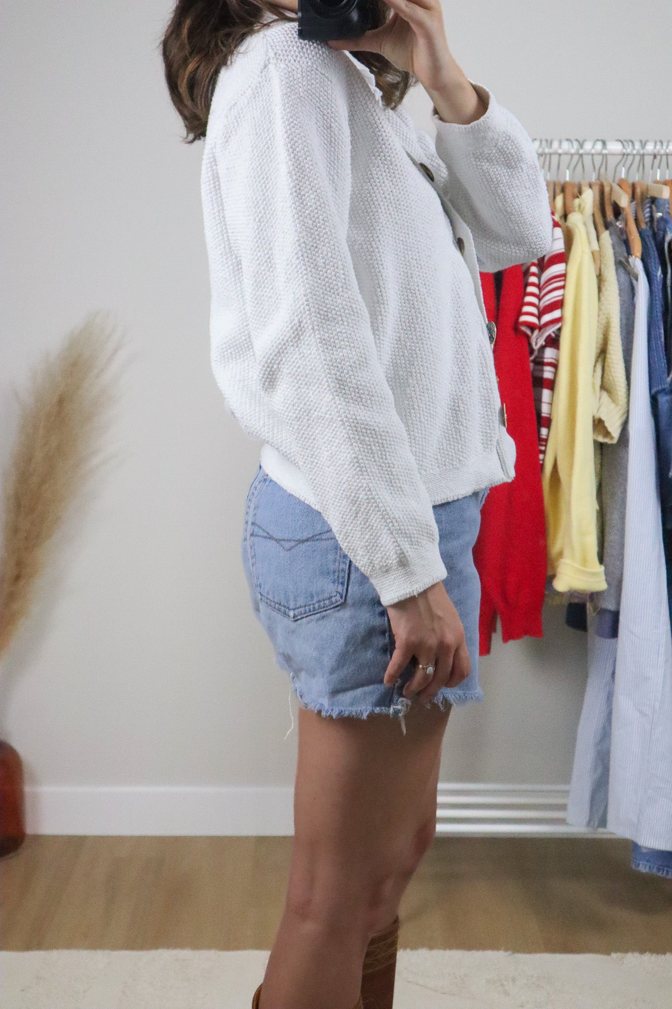 Vintage x Cotton Chunky Knit Collared Cardigan (S/M)