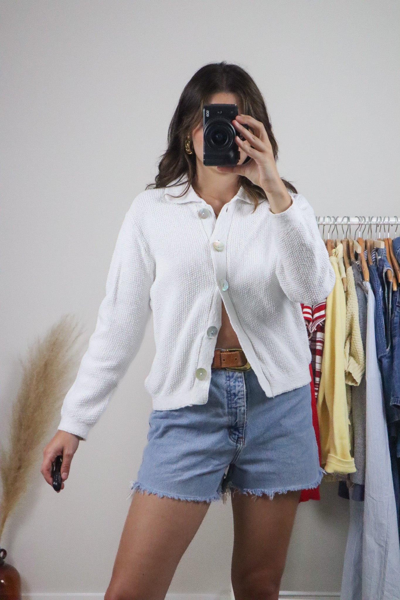 Vintage x Cotton Chunky Knit Collared Cardigan (S/M)