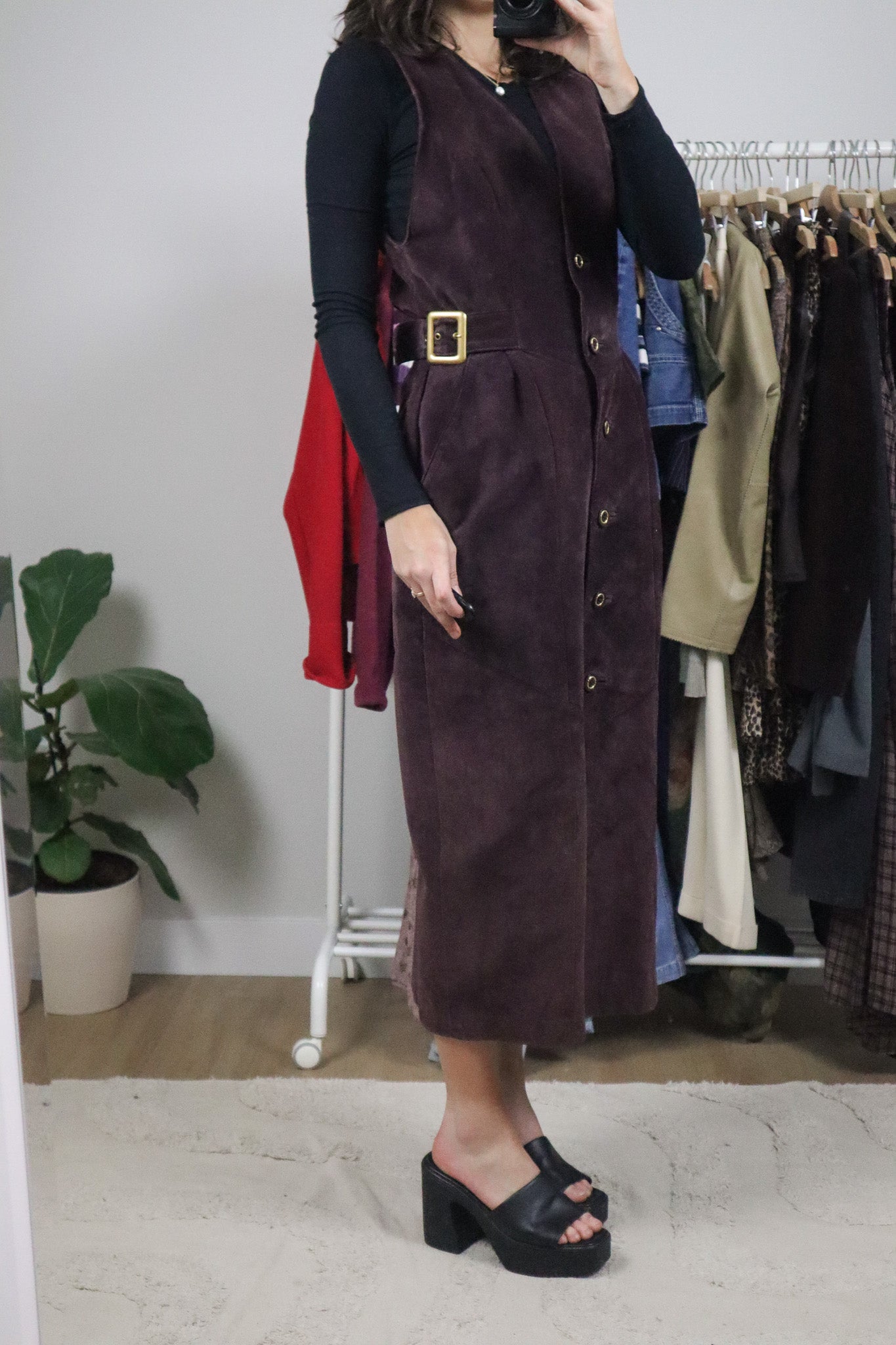 Made in Canada x Vintage x Danier Suede Button Maxi Dress (M)