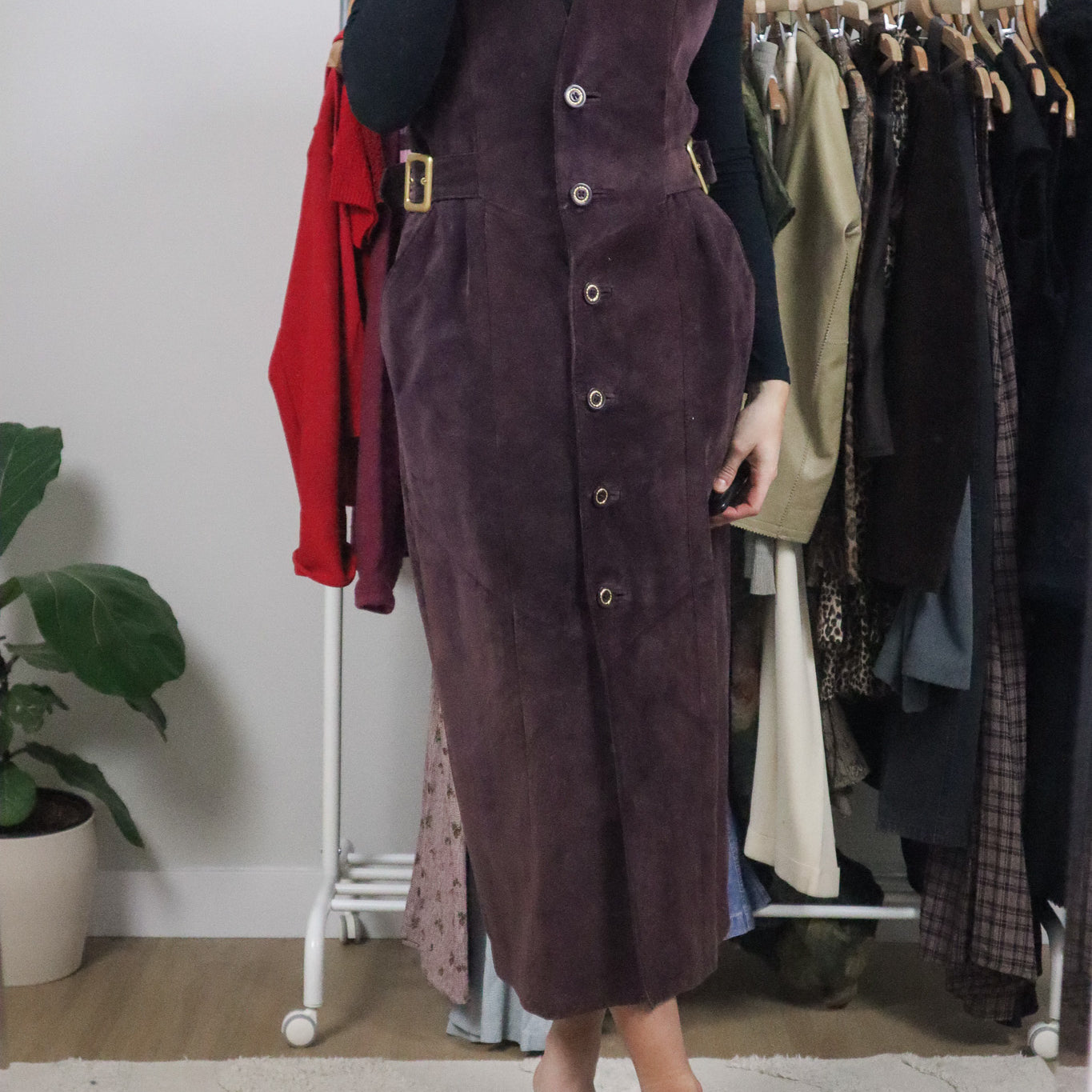 Made in Canada x Vintage x Danier Suede Button Maxi Dress (M)