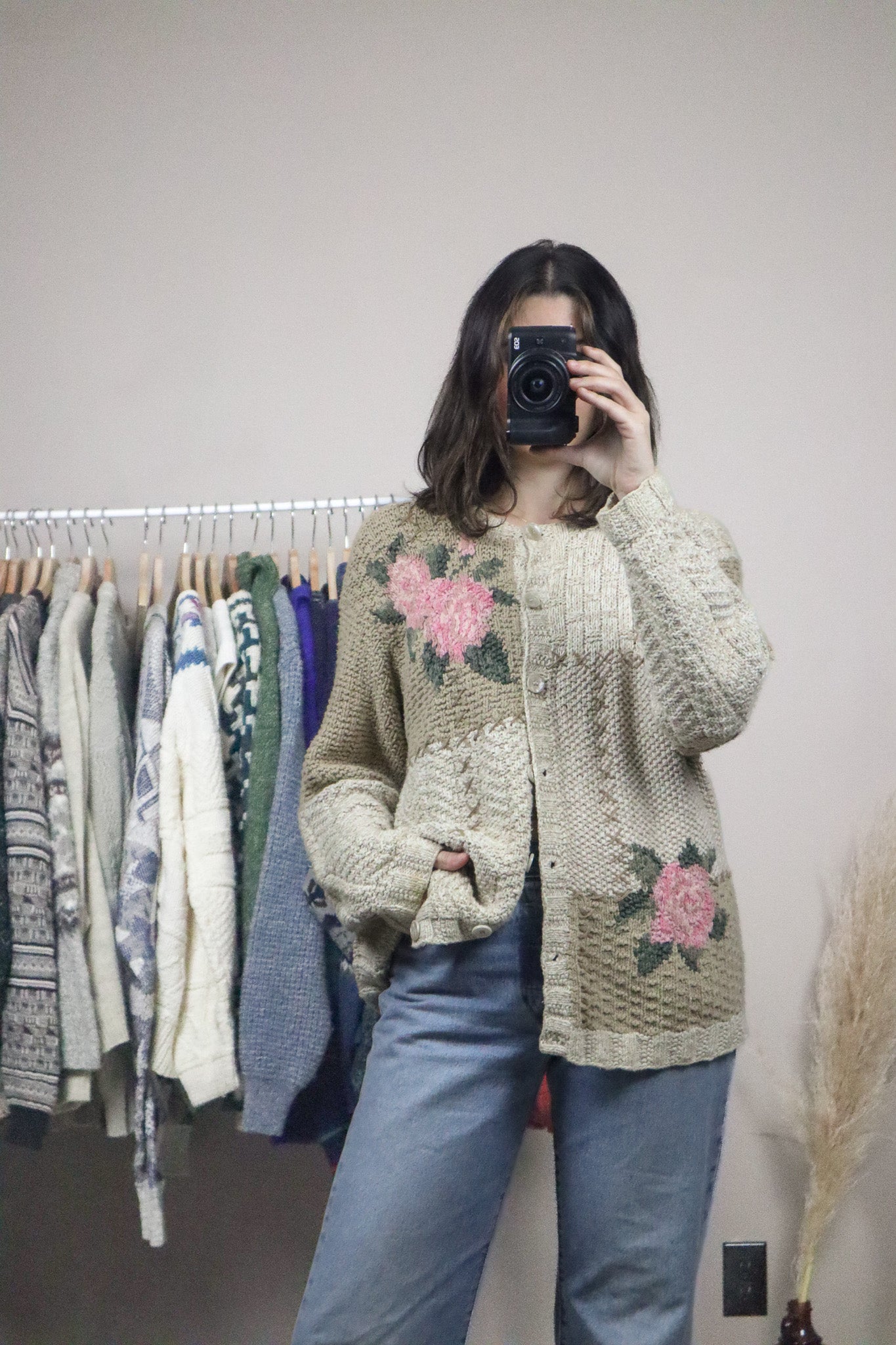 Vintage x Patchwork Rose Cardigan (L)