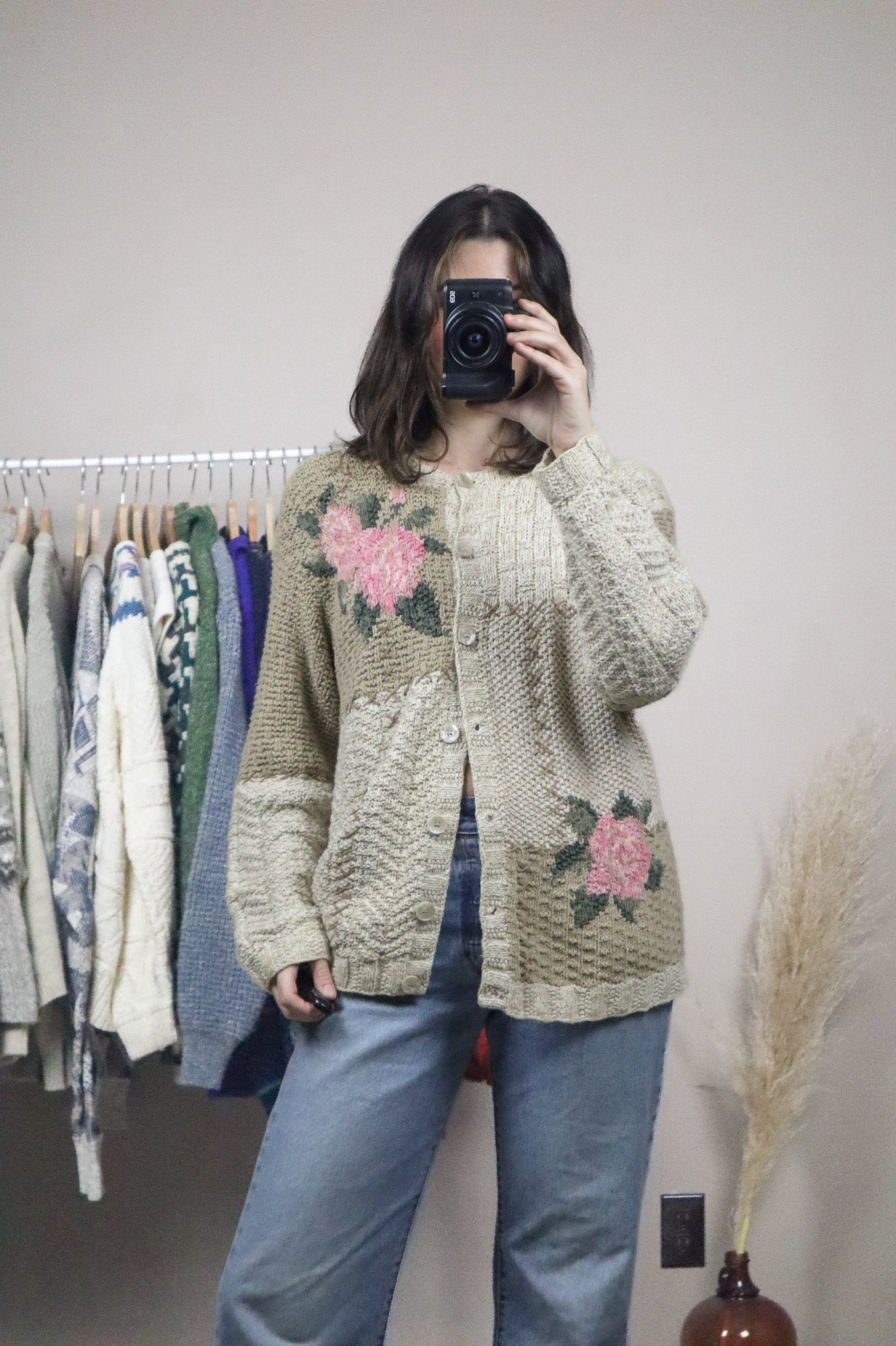 Vintage x Patchwork Rose Cardigan (L)