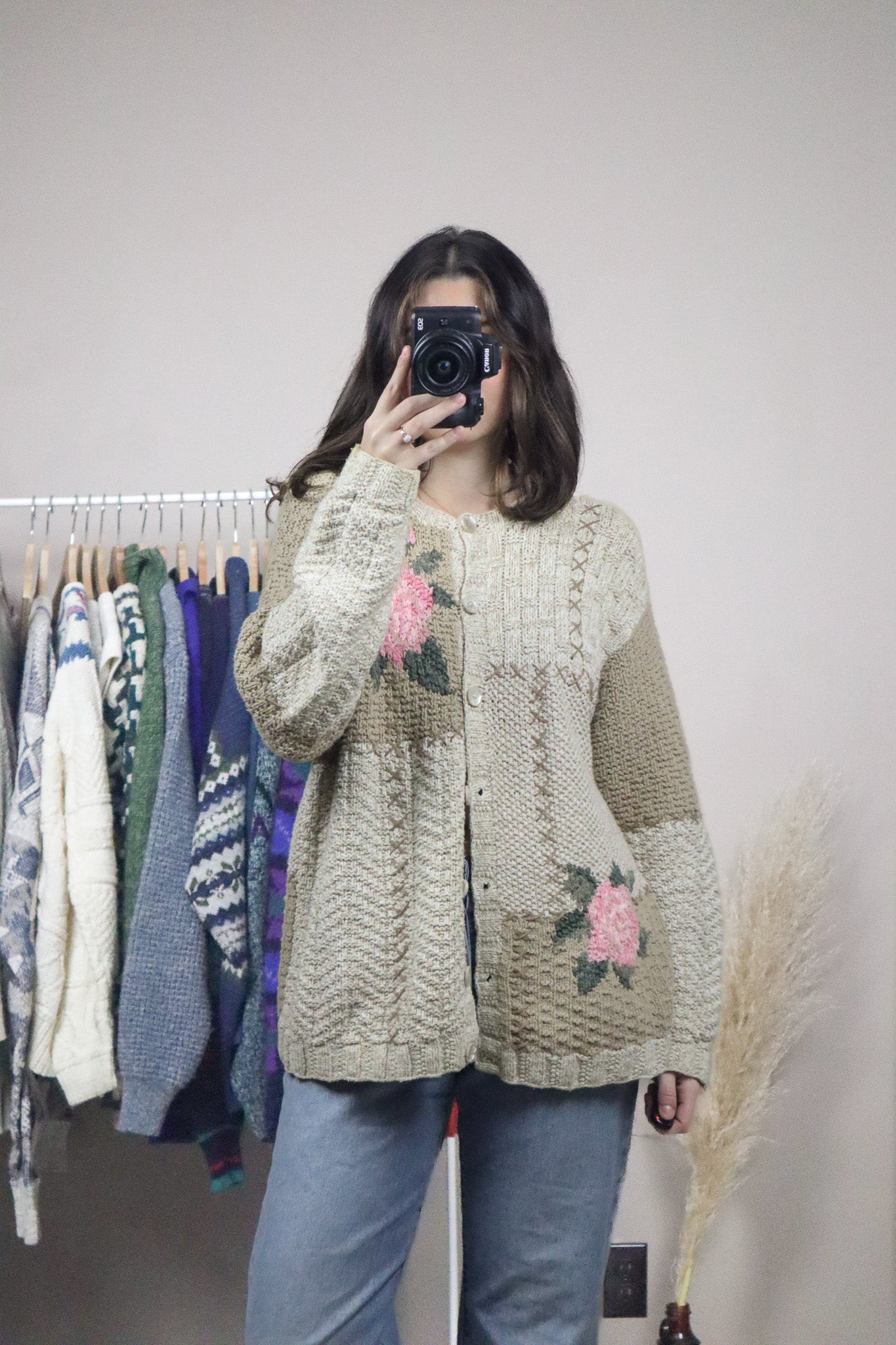 Vintage x Patchwork Rose Cardigan (L)