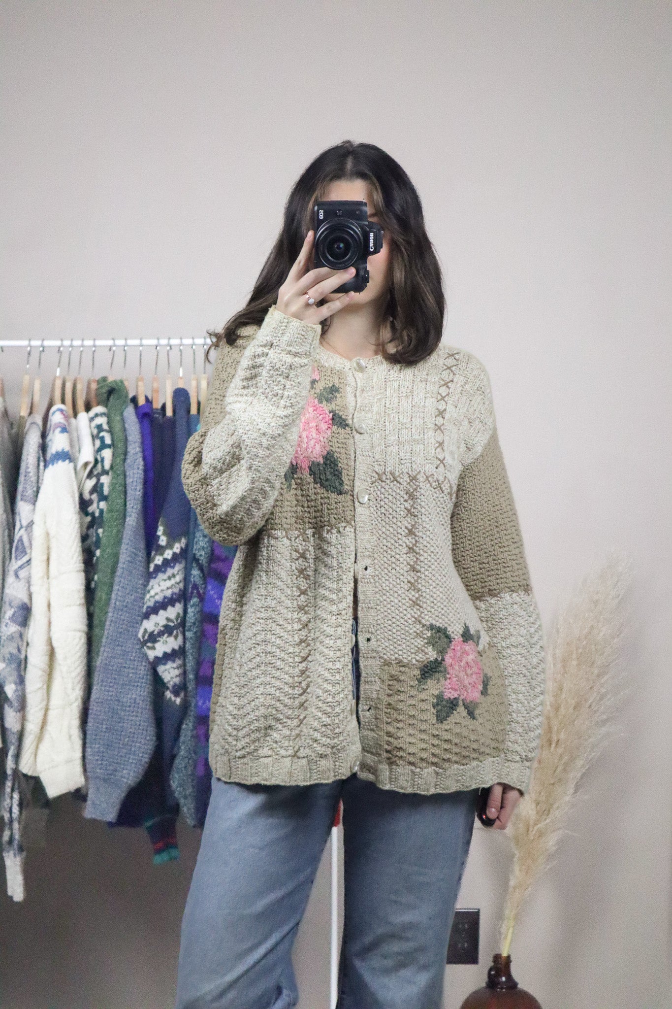 Vintage x Patchwork Rose Cardigan (L)