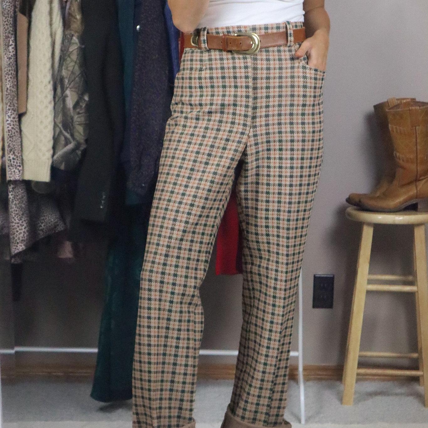 Made in Canada x Vintage x Deadstock 70s Plaid Pants (36)