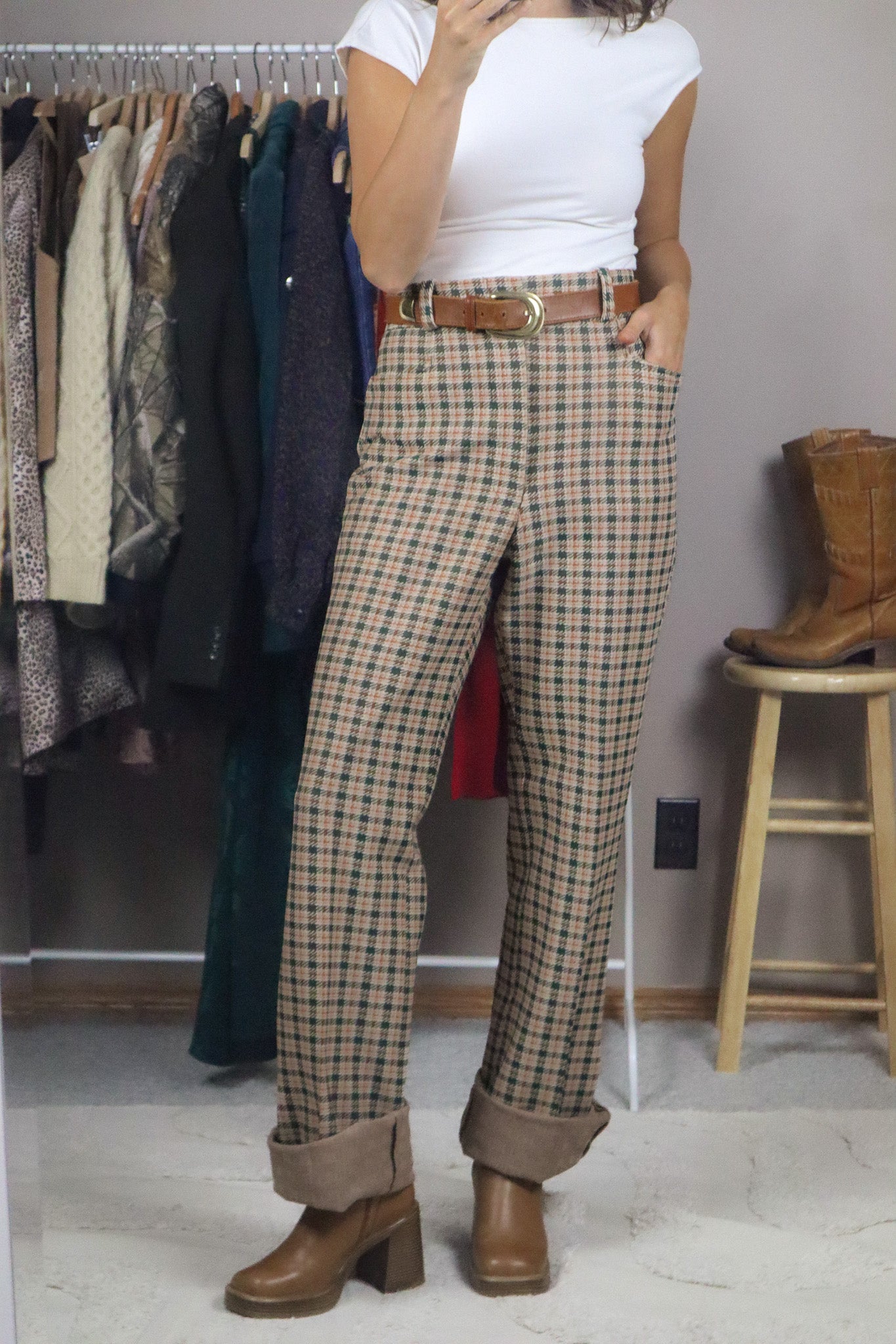 Made in Canada x Vintage x Deadstock 70s Plaid Pants (36)