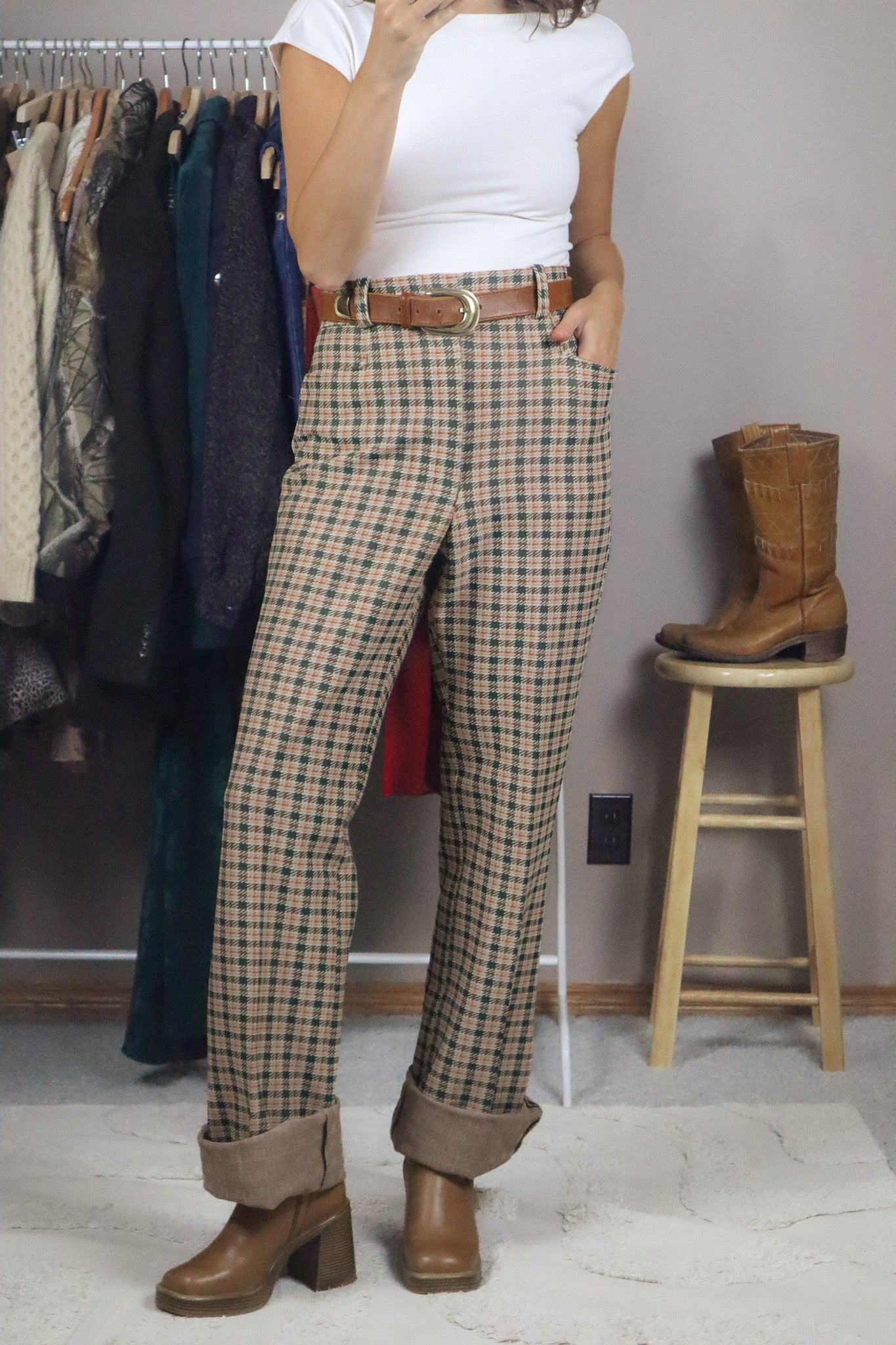 Made in Canada x Vintage x Deadstock 70s Plaid Pants (36)