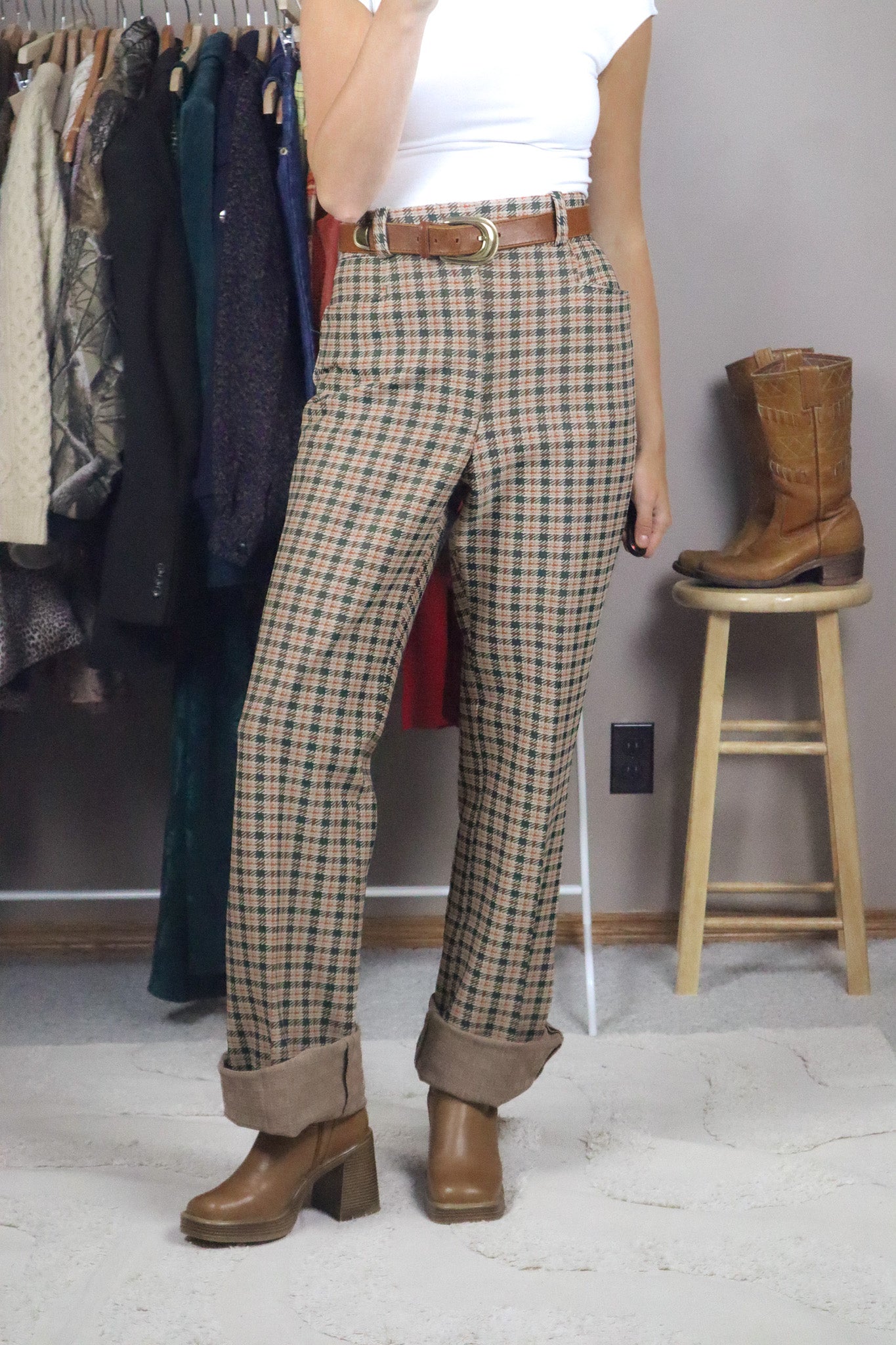 Made in Canada x Vintage x Deadstock 70s Plaid Pants (36)