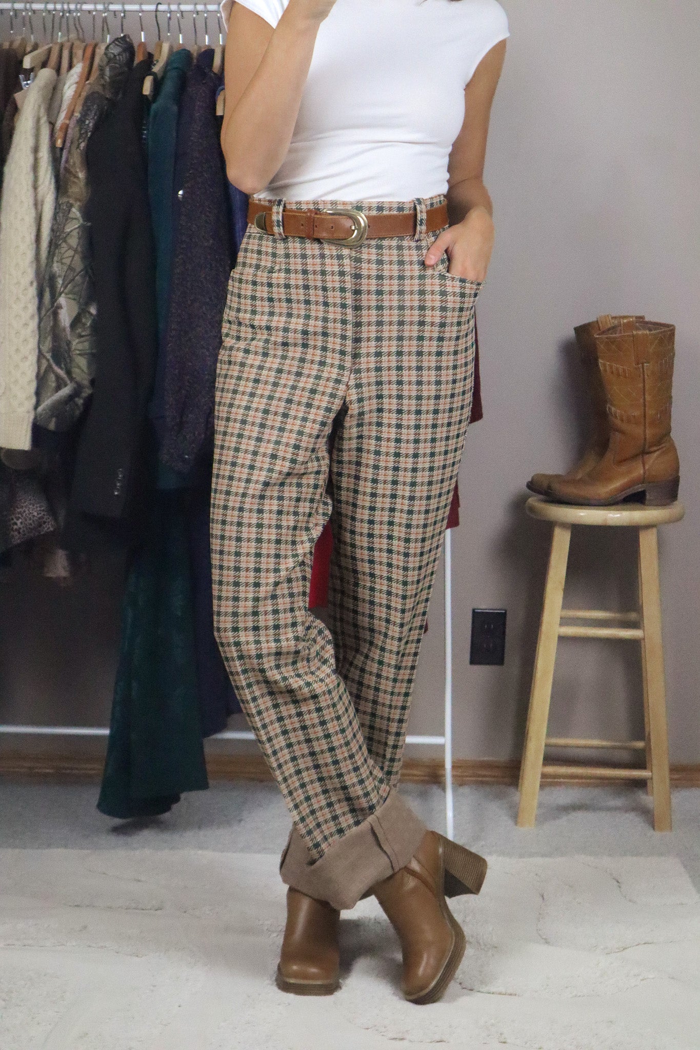 Made in Canada x Vintage x Deadstock 70s Plaid Pants (36)