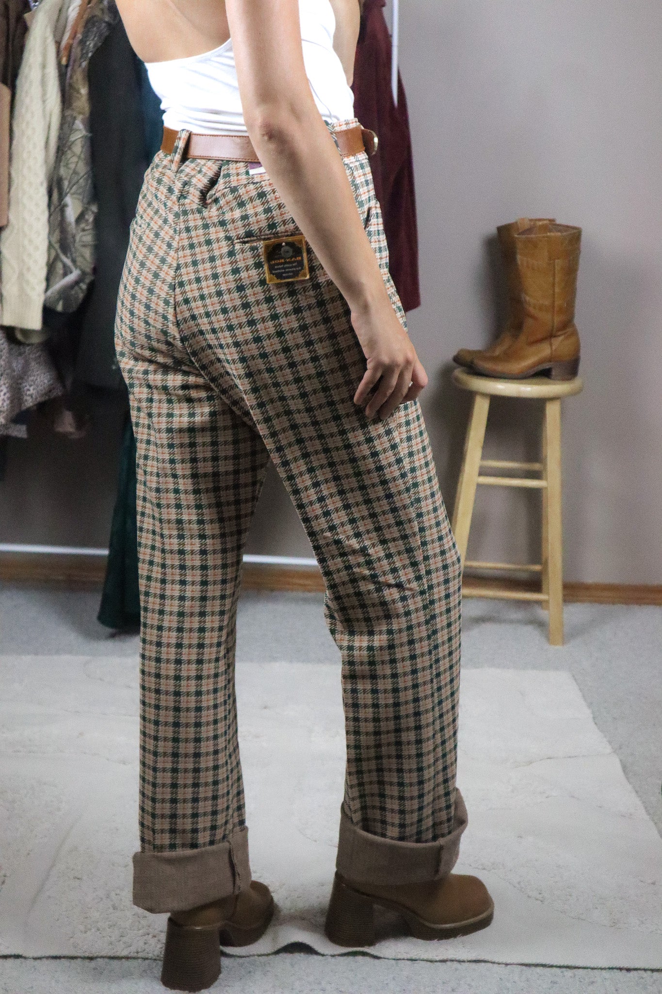 Made in Canada x Vintage x Deadstock 70s Plaid Pants (36)