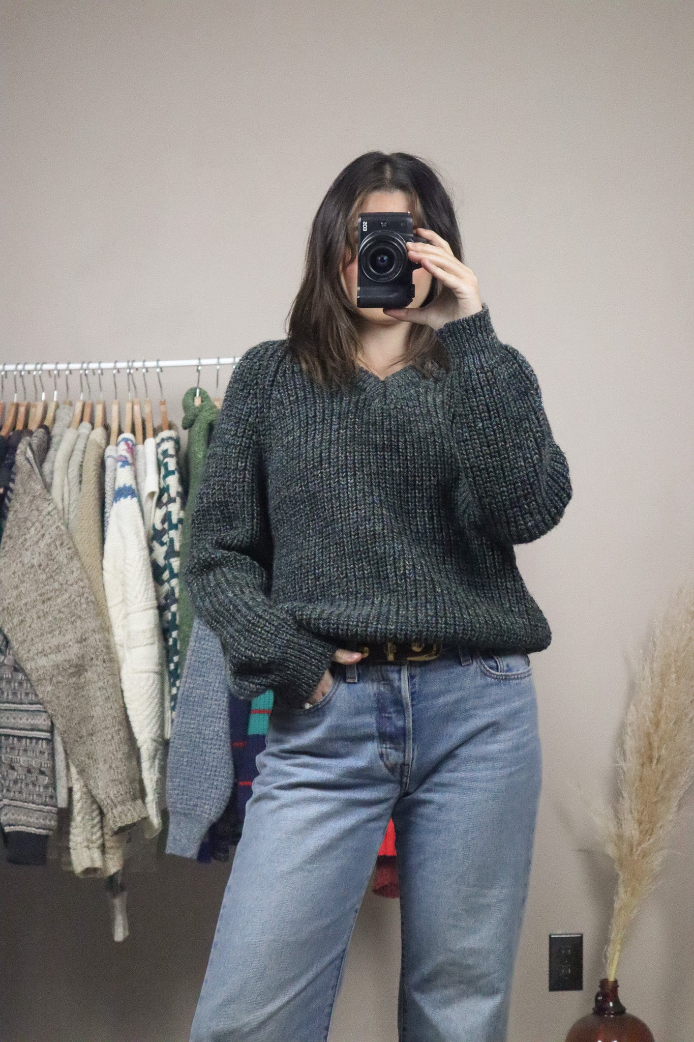 Made in UK x Vintage x Chunky Knit Wool V-Neck (S)