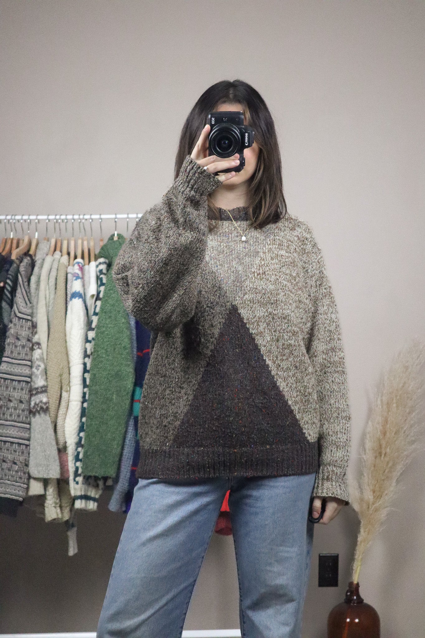 Vintage x Wool Blend Speckled Graphic Knit Sweater (S/M)