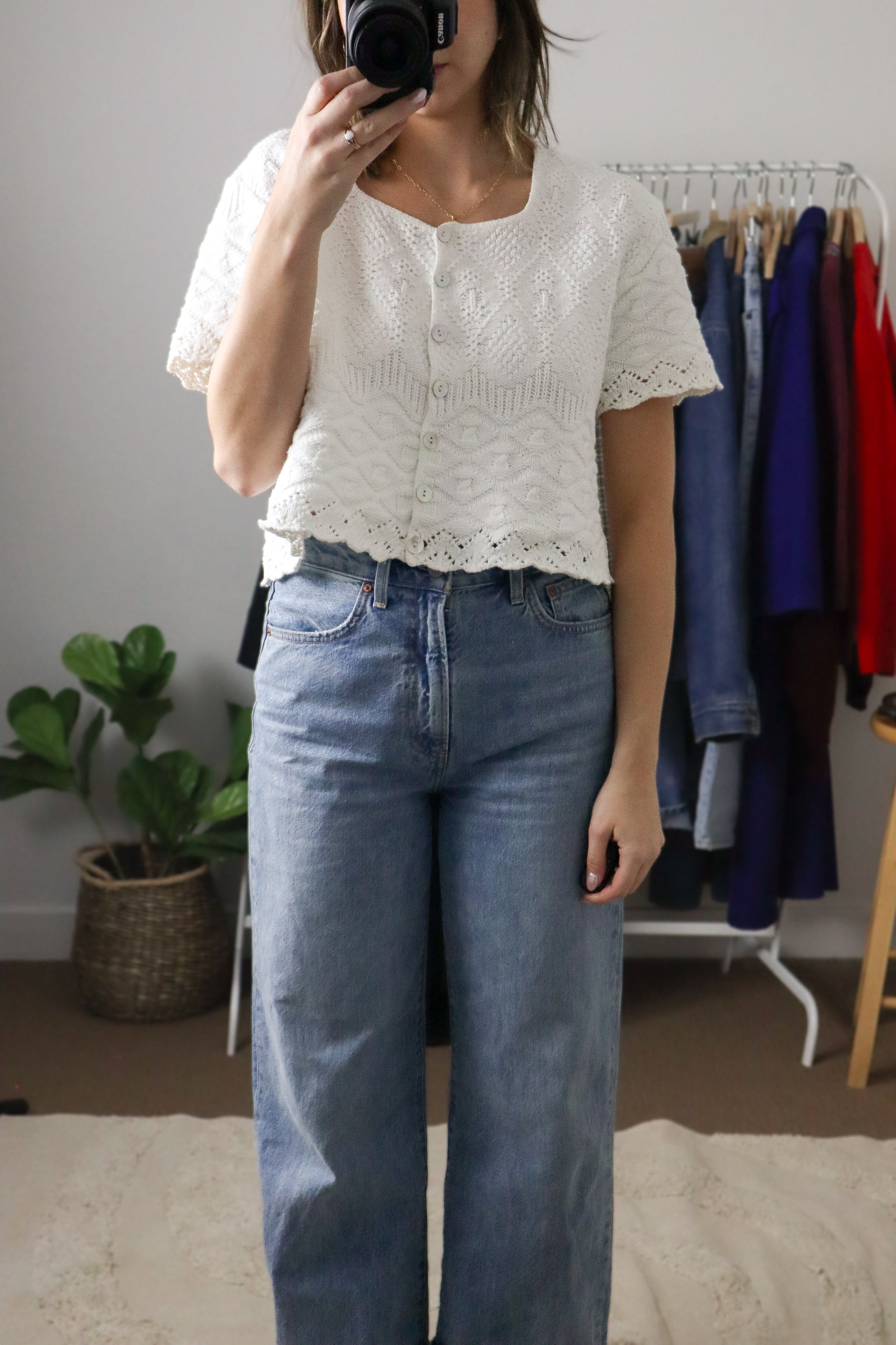 Made in USA x Vintage x Cropped Short-Sleeve Knit (M)