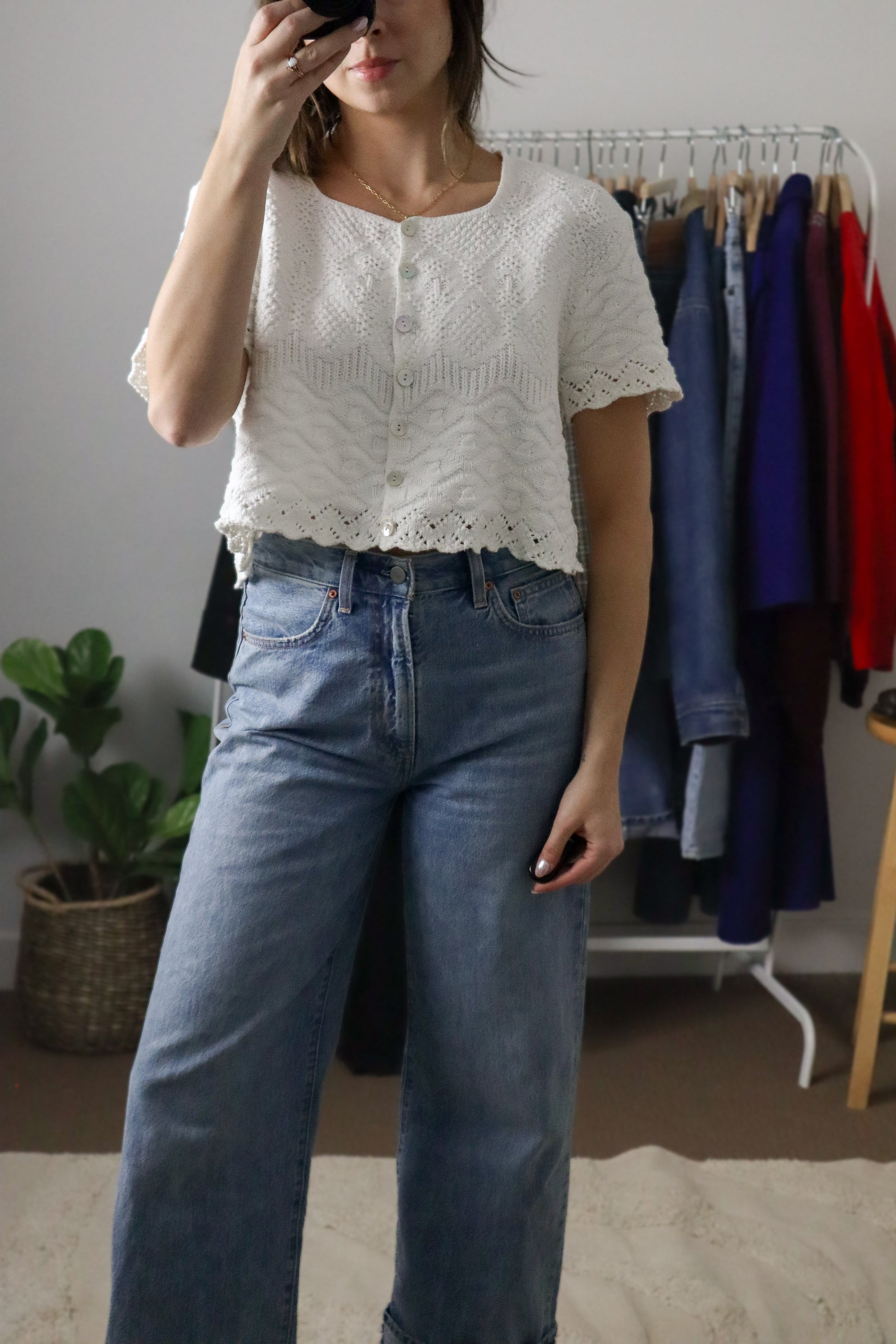 Made in USA x Vintage x Cropped Short-Sleeve Knit (M)