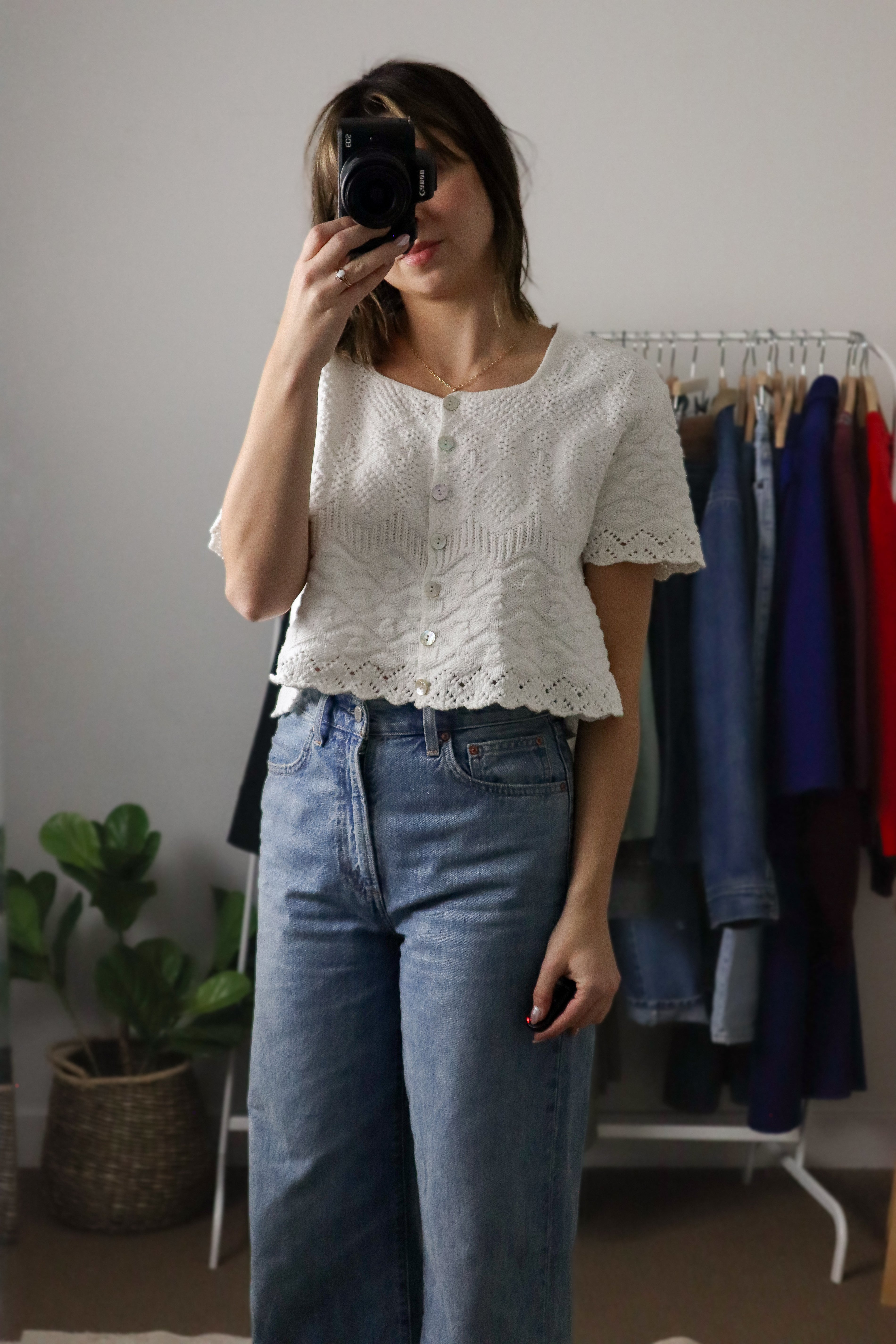 Made in USA x Vintage x Cropped Short-Sleeve Knit (M)