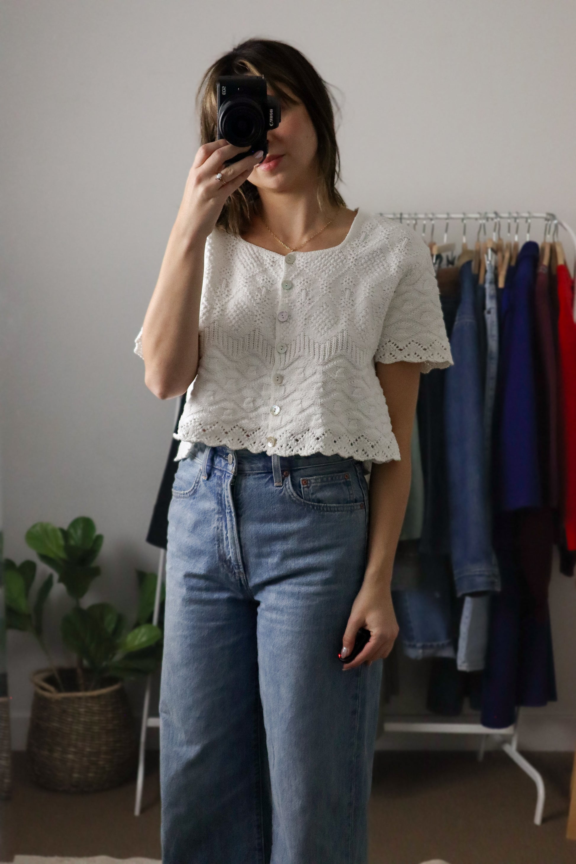 Made in USA x Vintage x Cropped Short-Sleeve Knit (M)