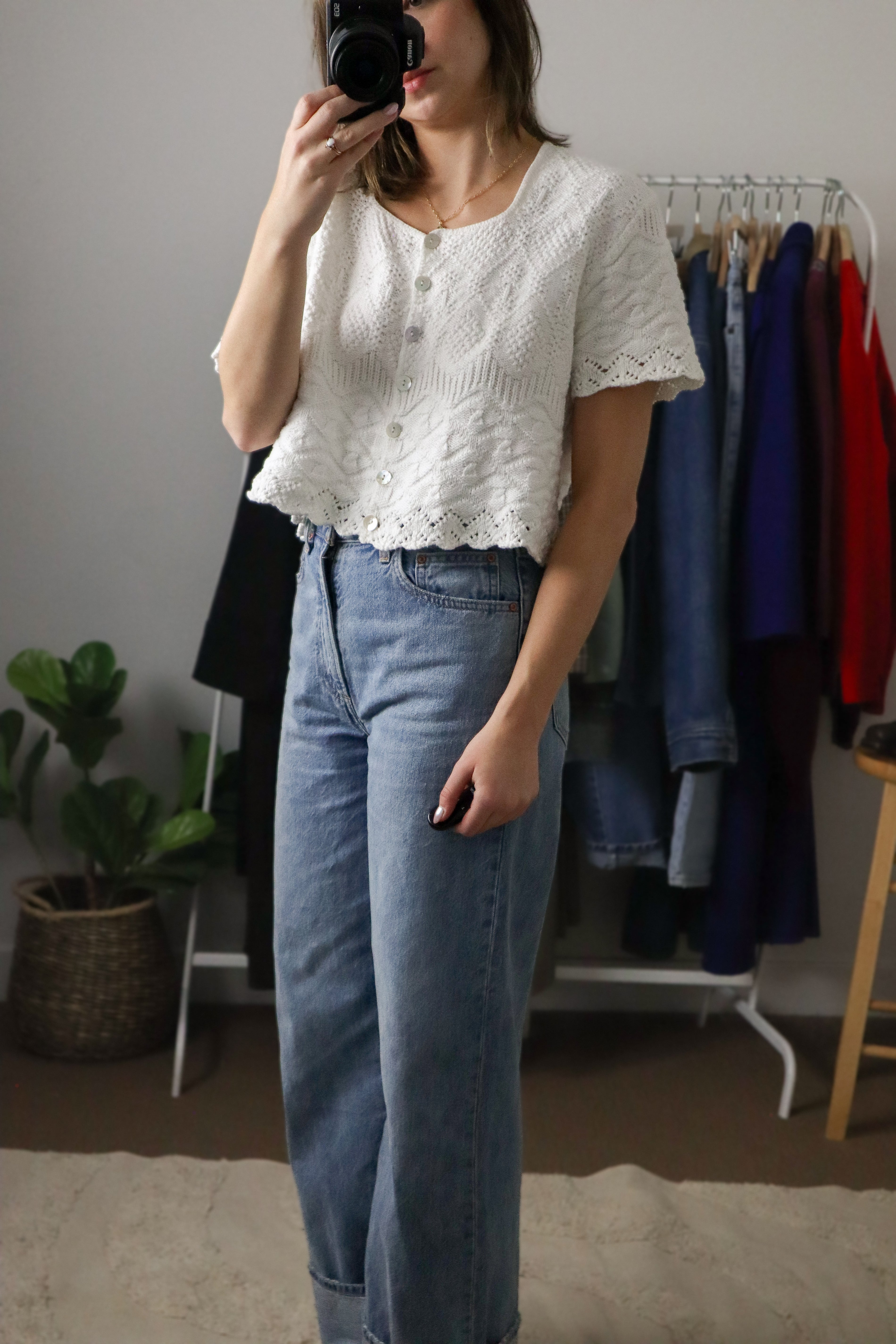 Made in USA x Vintage x Cropped Short-Sleeve Knit (M)