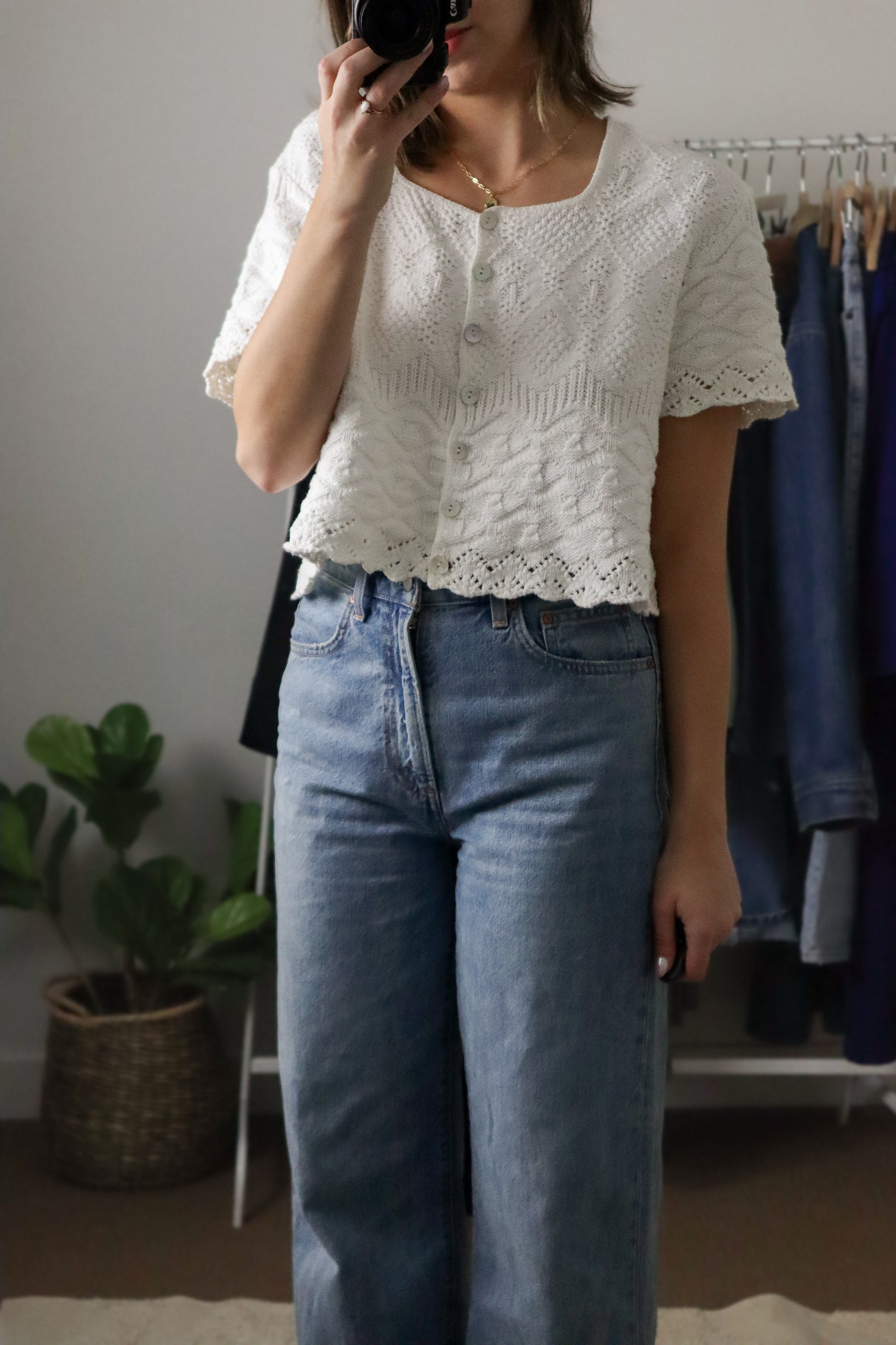 Made in USA x Vintage x Cropped Short-Sleeve Knit (M)