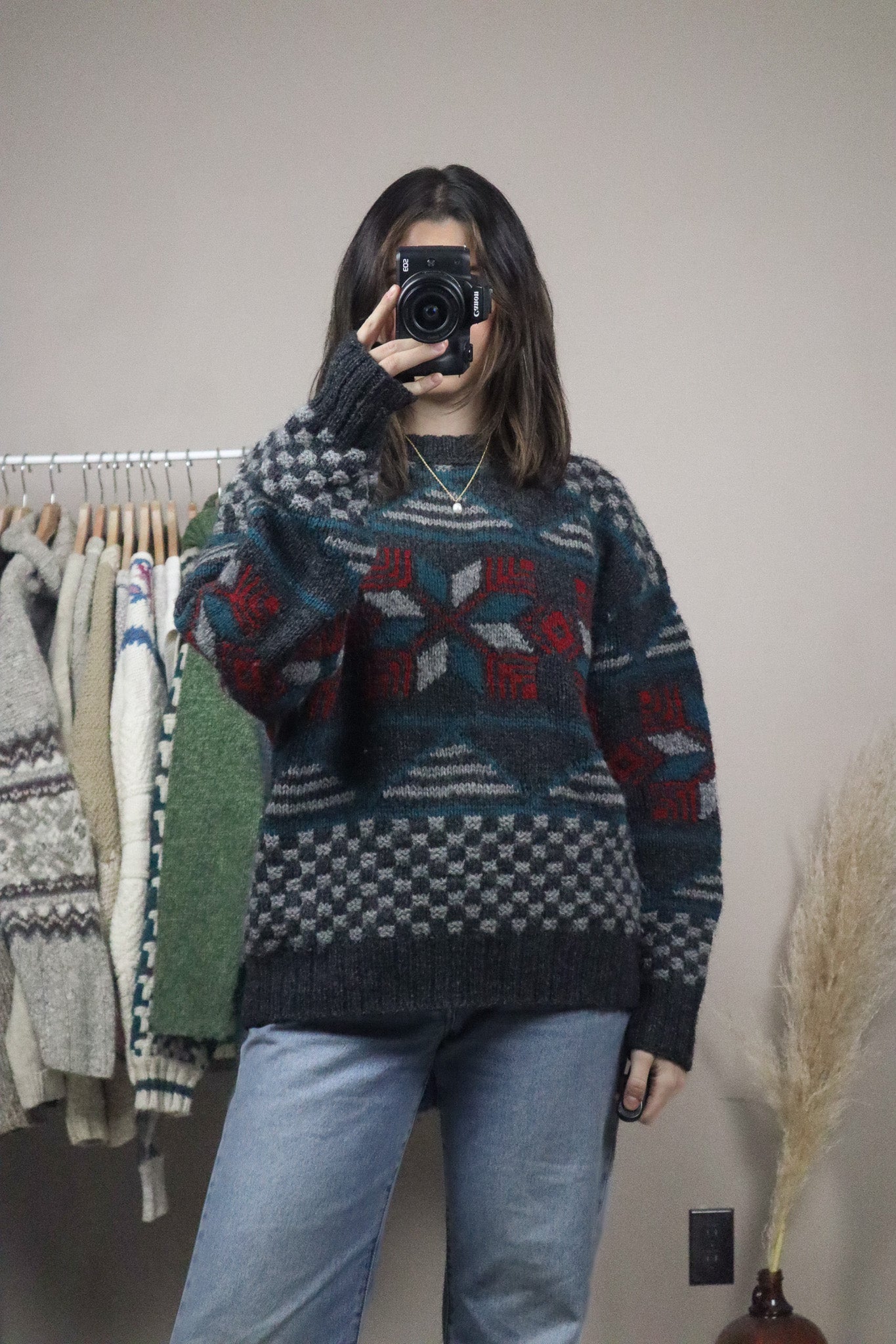 Vintage x Patterned Wool Chunky Knit (L)