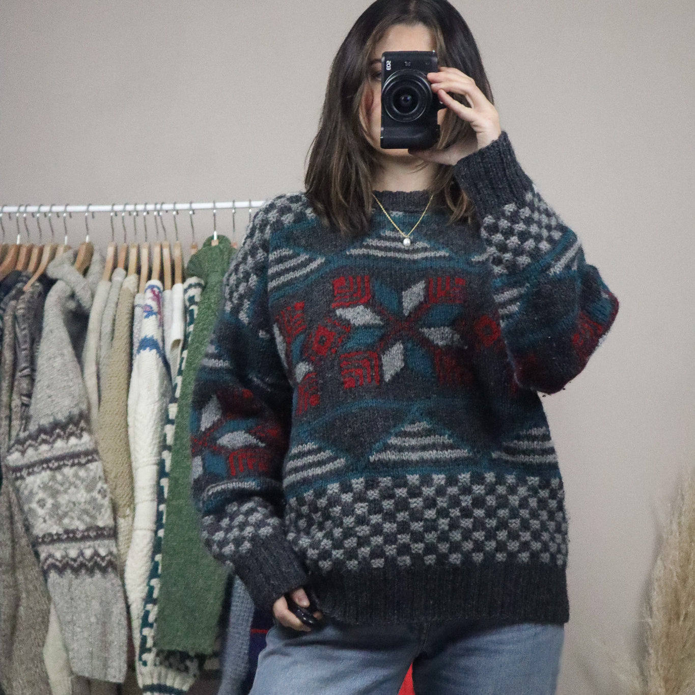 Vintage x Patterned Wool Chunky Knit (L)