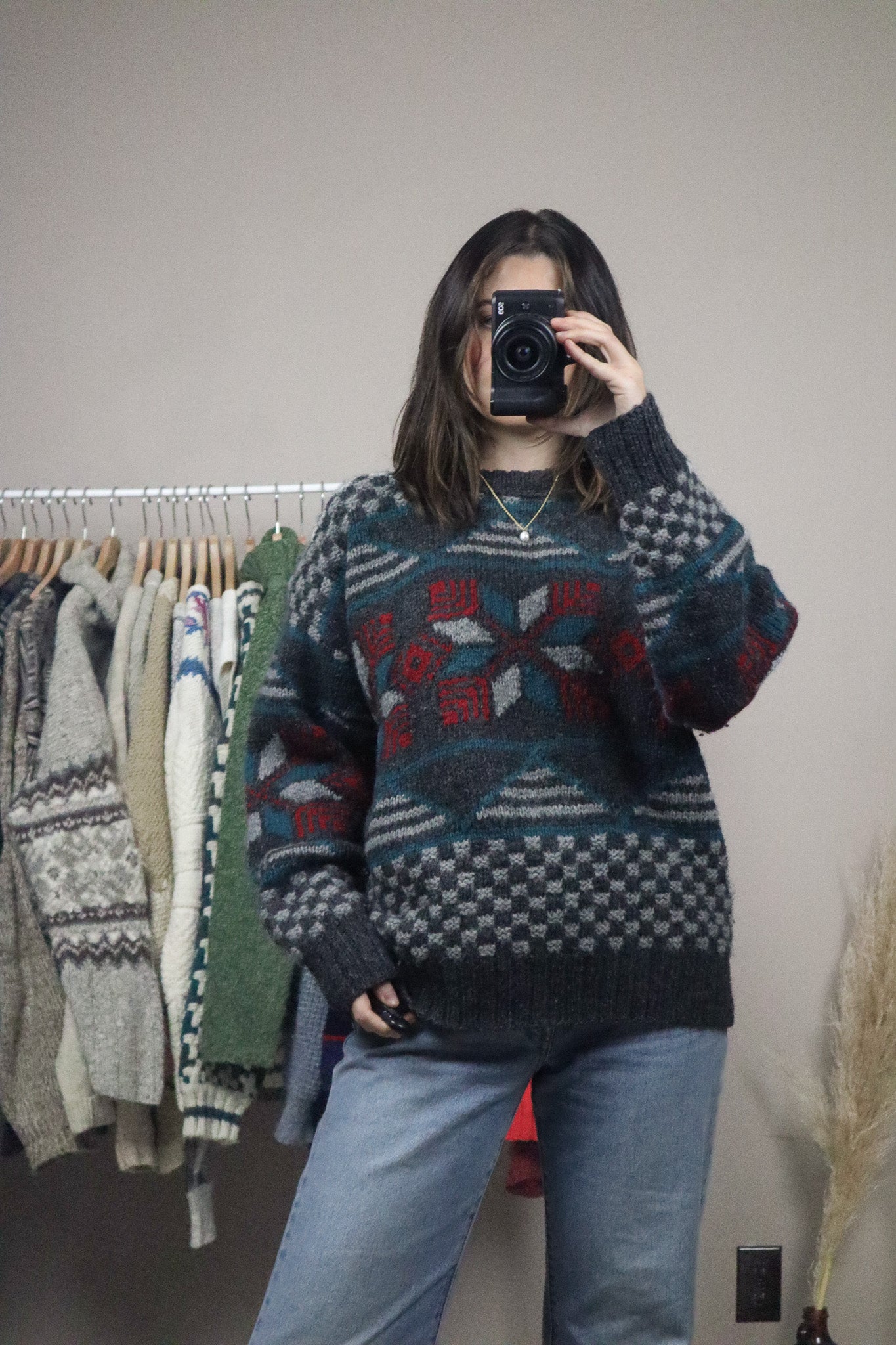 Vintage x Patterned Wool Chunky Knit (L)