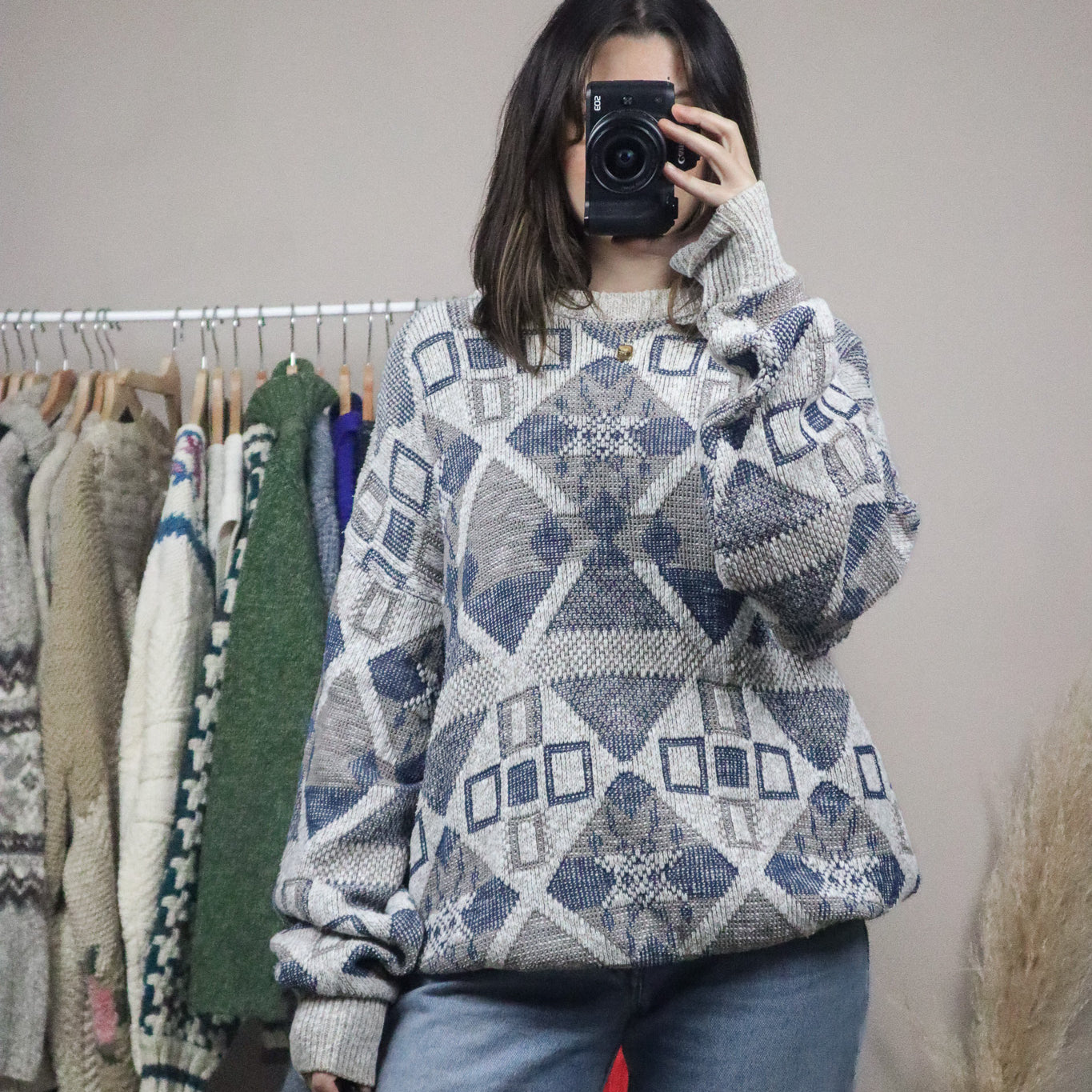 Made in Canda x Vintage x Linen Blend Patterned Knit (XL)